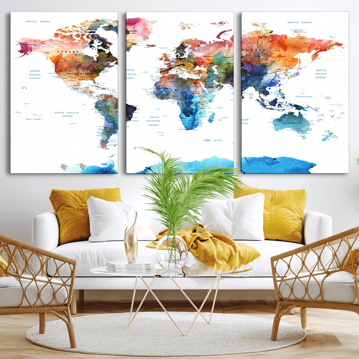 Push Pin World Map Canvas Print – Framed Wall Art for Couples to Track Their Travels – Anniversary Gift or Home Adventure Decor