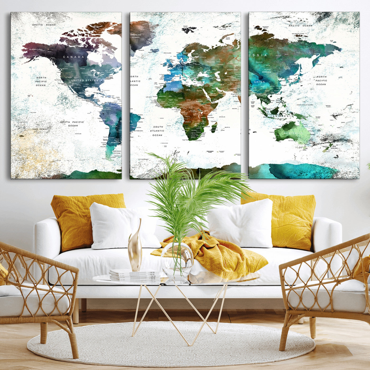 Push Pin World Map Canvas Print – Framed Wall Art for Couples to Track Their Travels – Anniversary Gift or Home Adventure Decor