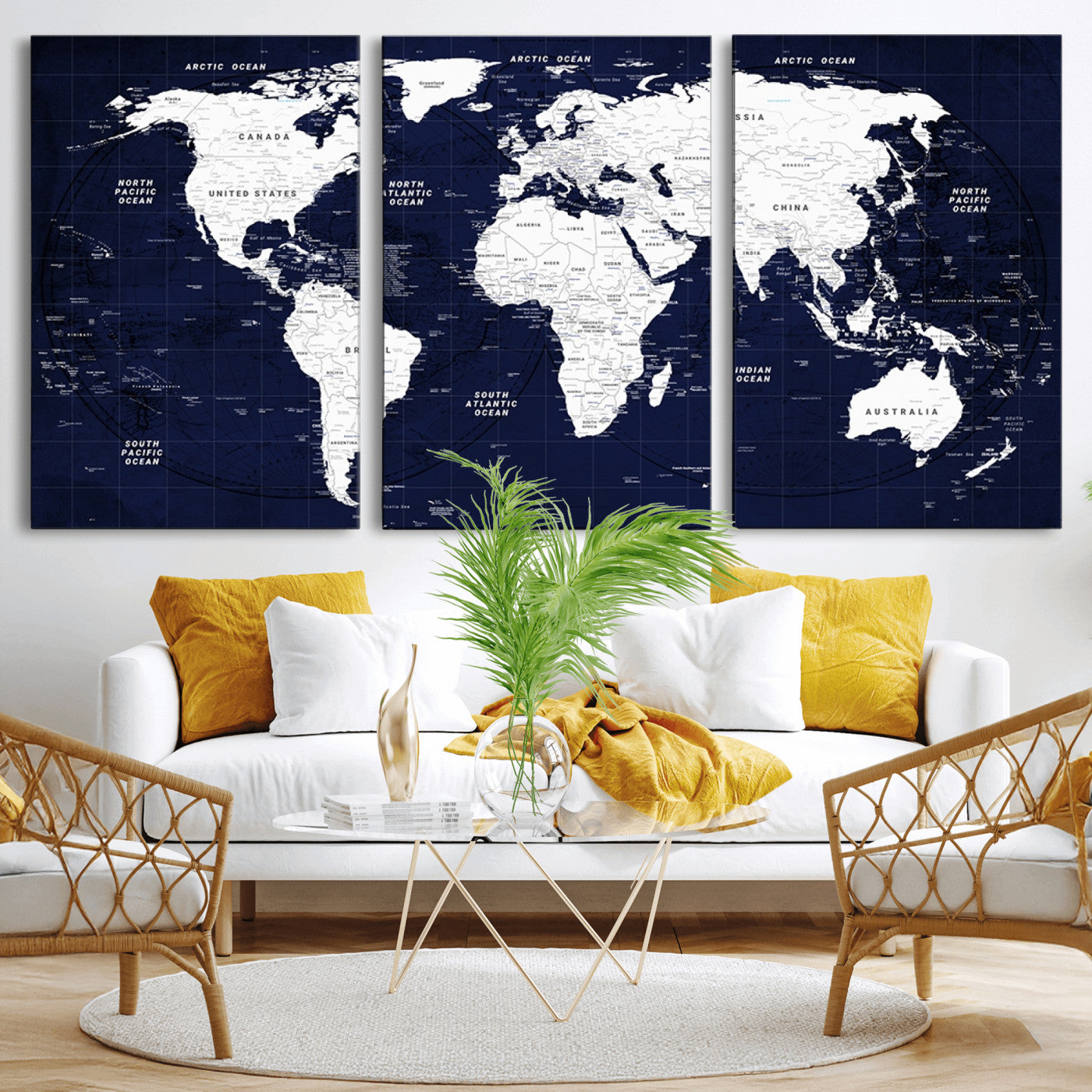Push Pin World Map Canvas Print – Framed Wall Art for Couples to Track Their Travels – Anniversary Gift or Home Adventure Decor