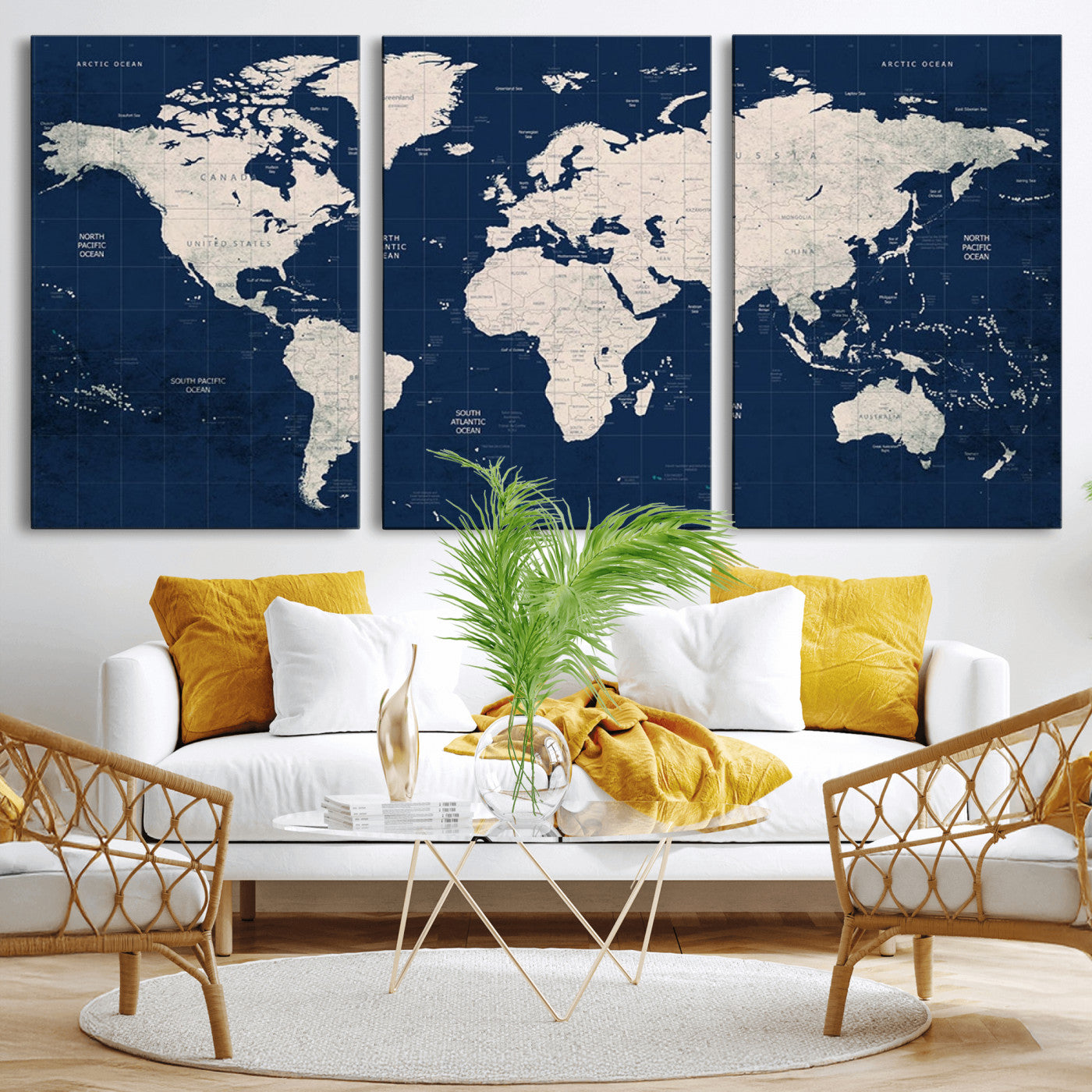 Push Pin World Map Canvas Print – Framed Wall Art for Couples to Track Their Travels – Anniversary Gift or Home Adventure Decor