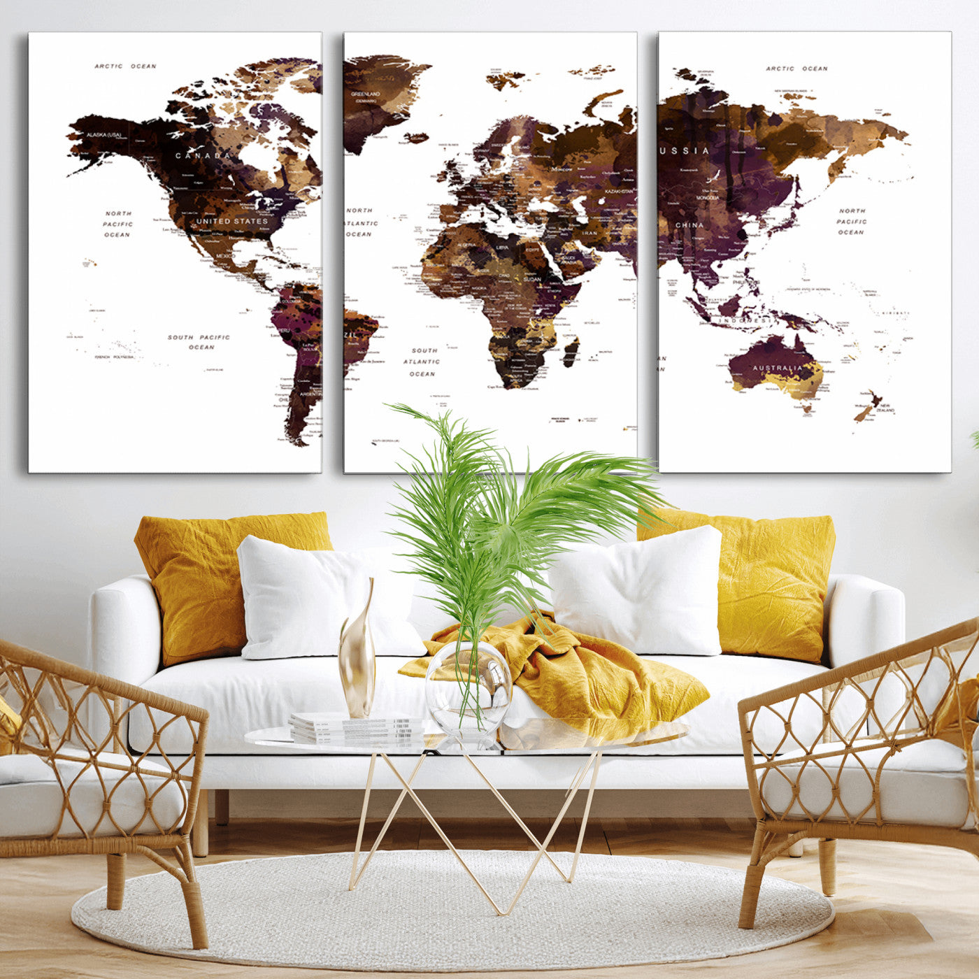 Push Pin World Map Canvas Print – Framed Wall Art for Couples to Track Their Travels – Anniversary Gift or Home Adventure Decor