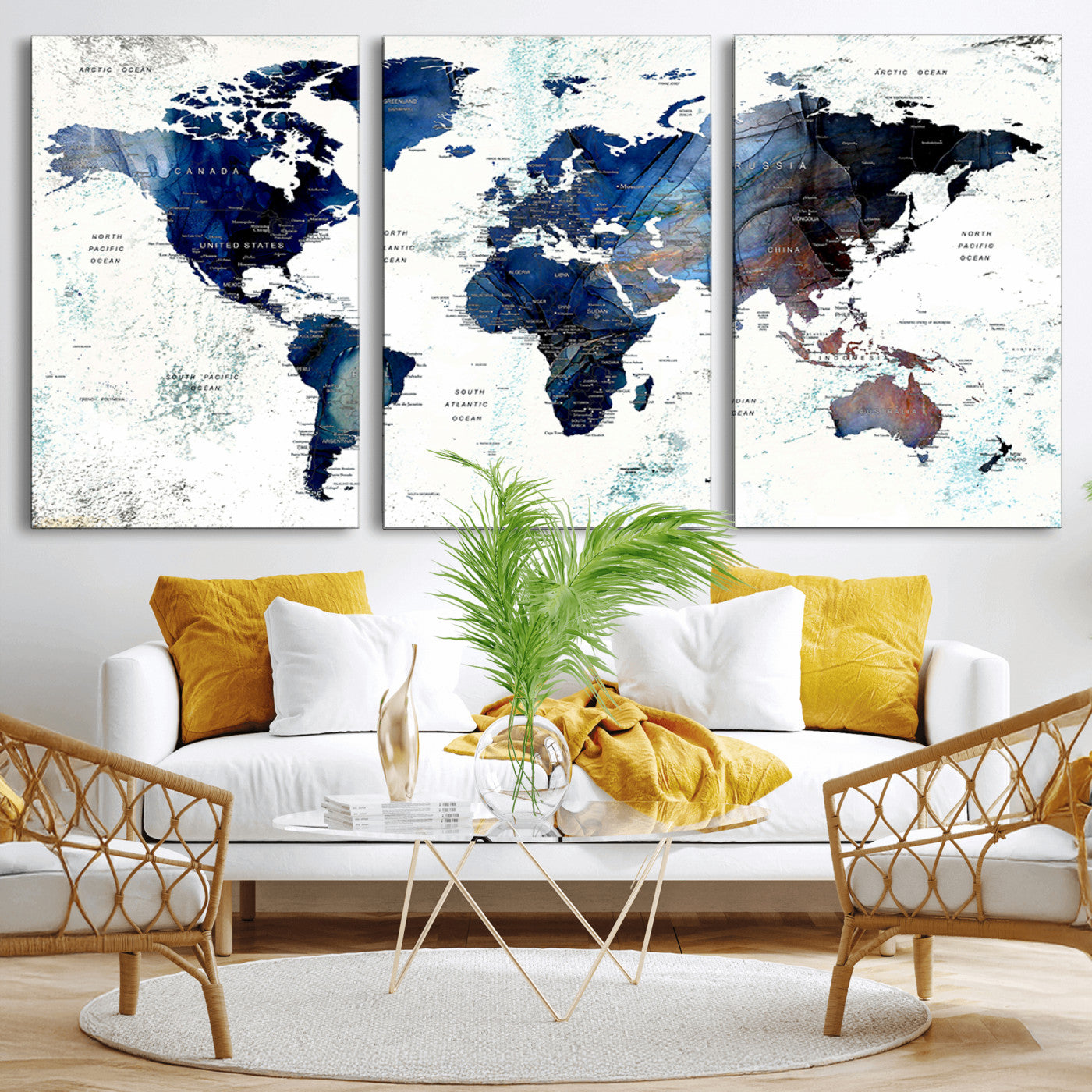 Push Pin World Map Canvas Print – Framed Wall Art for Couples to Track Their Travels – Anniversary Gift or Home Adventure Decor