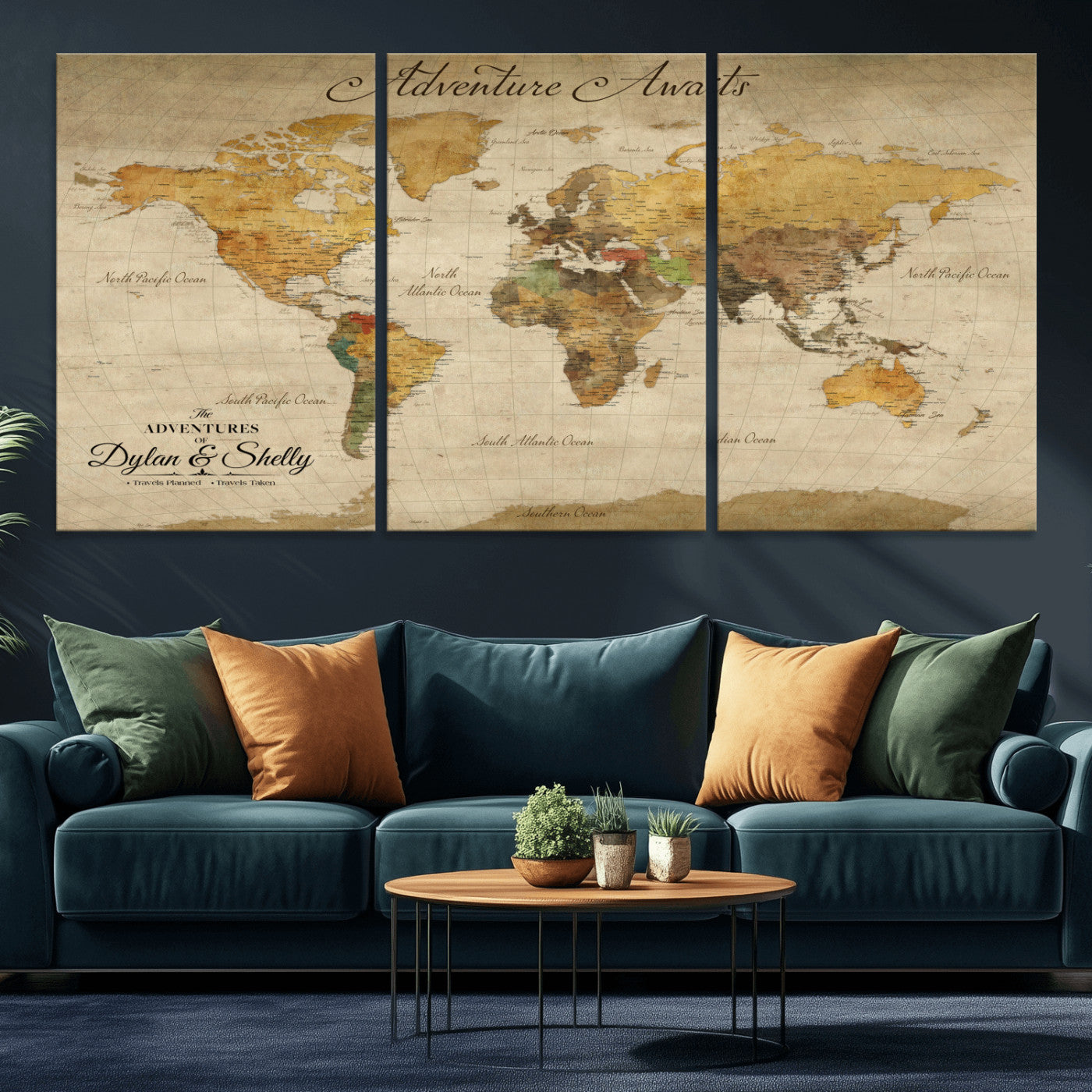 50298017-MGV-CV-36X24-Personalized World Map Print, Customizable Push Pin Framed World Map Print on Canvas - Custom Quote on Map Print