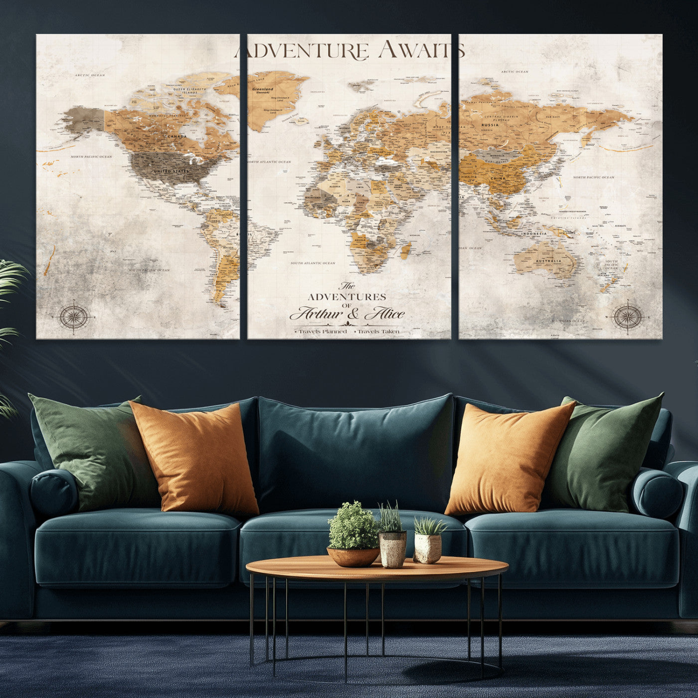 99422096-MGV-CV-30X20-Custom Push Pin World Map Wall Canvas Print – Personalized Travel Tracker with Pins – Framed Custom Quotie Canvas for Home Office Decor