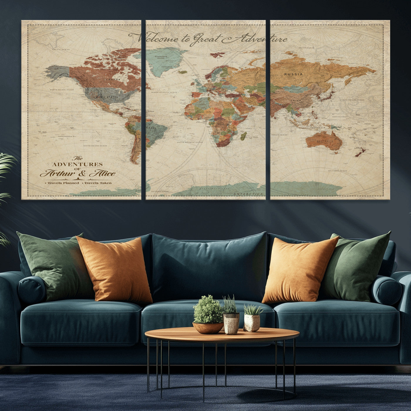 17587858-MGV-CV-36X24-Custom Push Pin World Map Wall Canvas Print – Personalized Travel Tracker with Pins – Framed Custom Quotie Canvas for Home Office Decor