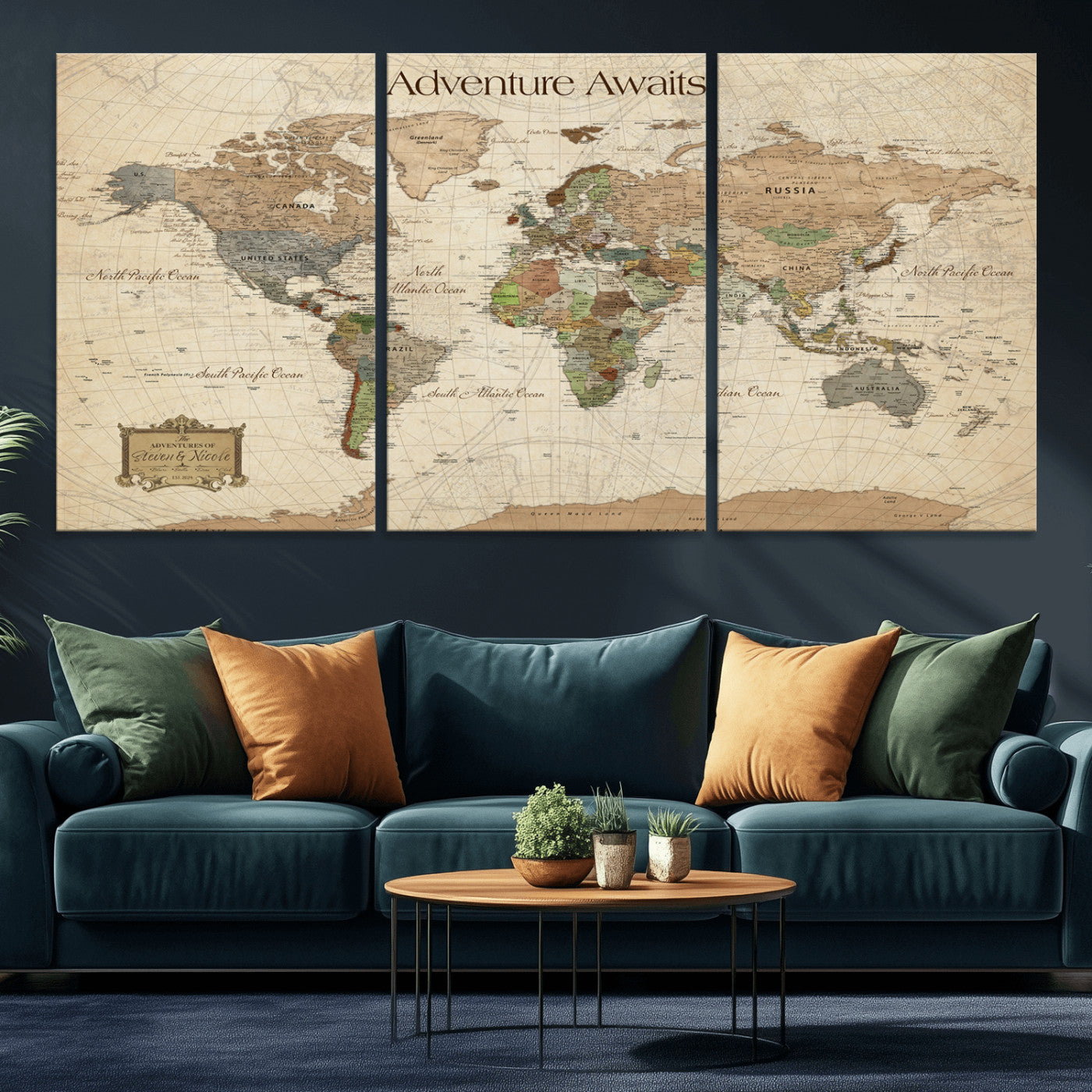 33020399-MGV-CV-30X20-Custom Push Pin World Map Wall Canvas Print – Personalized Travel Tracker with Pins – Framed Custom Quotie Canvas for Home Office Decor