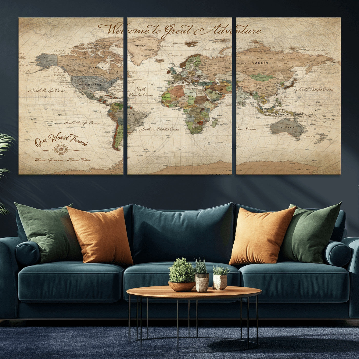 76478536-MGV-CV-30X20-Custom Push Pin World Map Wall Canvas Print – Personalized Travel Tracker with Pins – Framed Custom Quotie Canvas for Home Office Decor