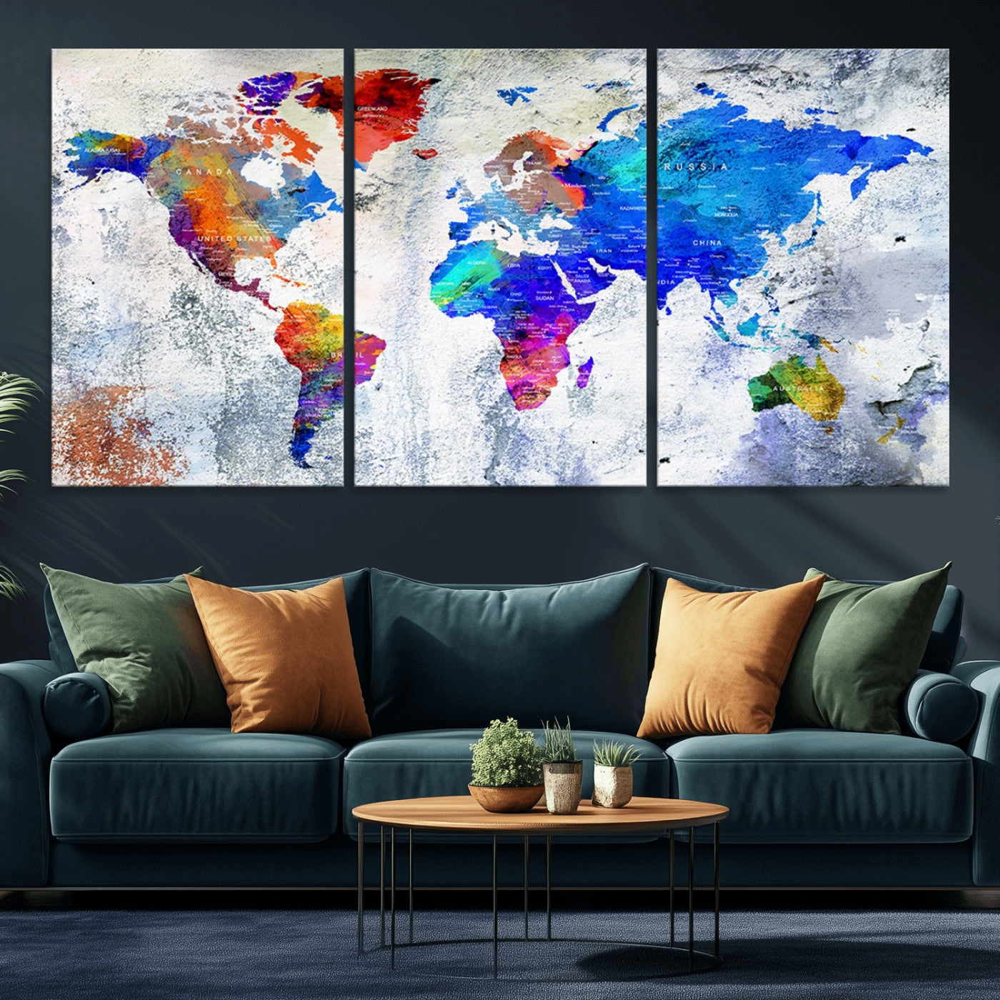 Push Pin World Map Canvas Print – Framed Wall Art for Couples to Track Their Travels – Anniversary Gift or Home Adventure Decor