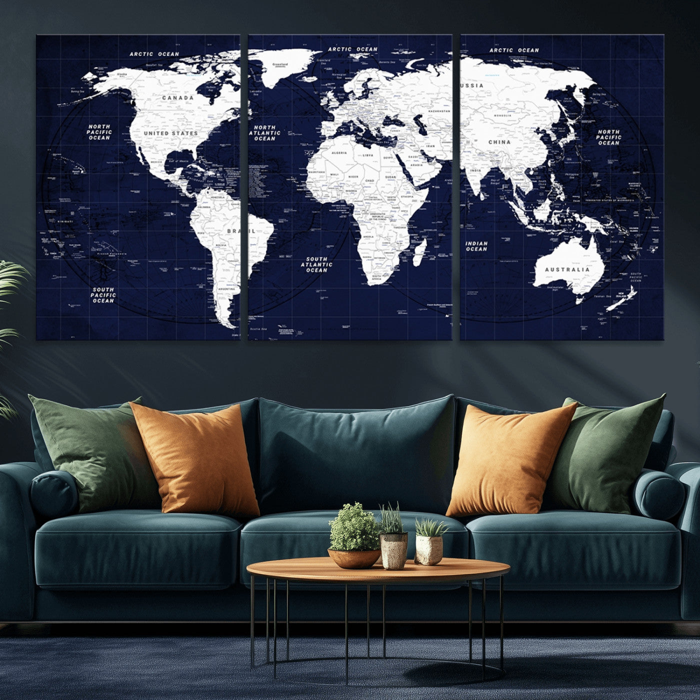 Push Pin World Map Canvas Print – Framed Wall Art for Couples to Track Their Travels – Anniversary Gift or Home Adventure Decor