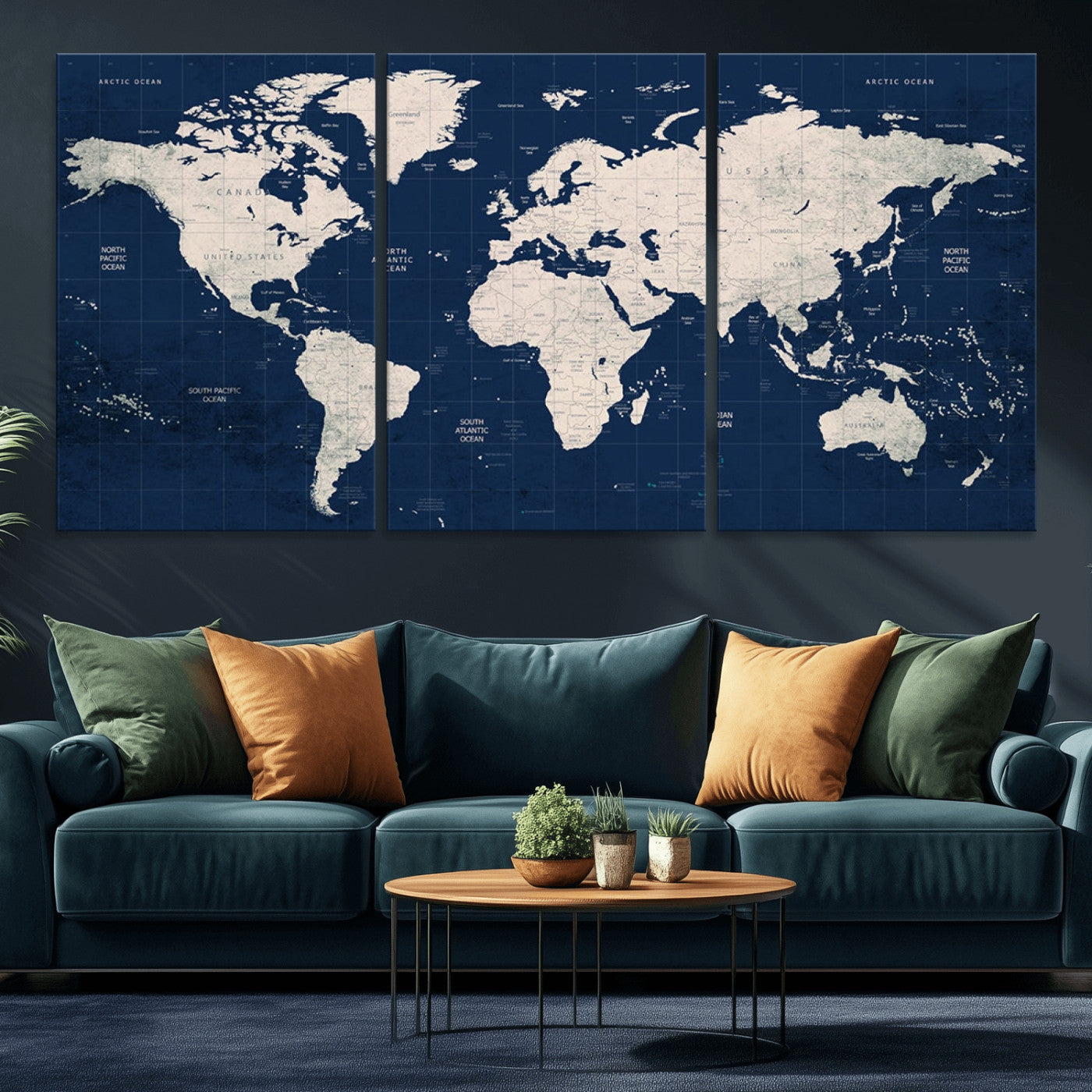 Push Pin World Map Canvas Print – Framed Wall Art for Couples to Track Their Travels – Anniversary Gift or Home Adventure Decor