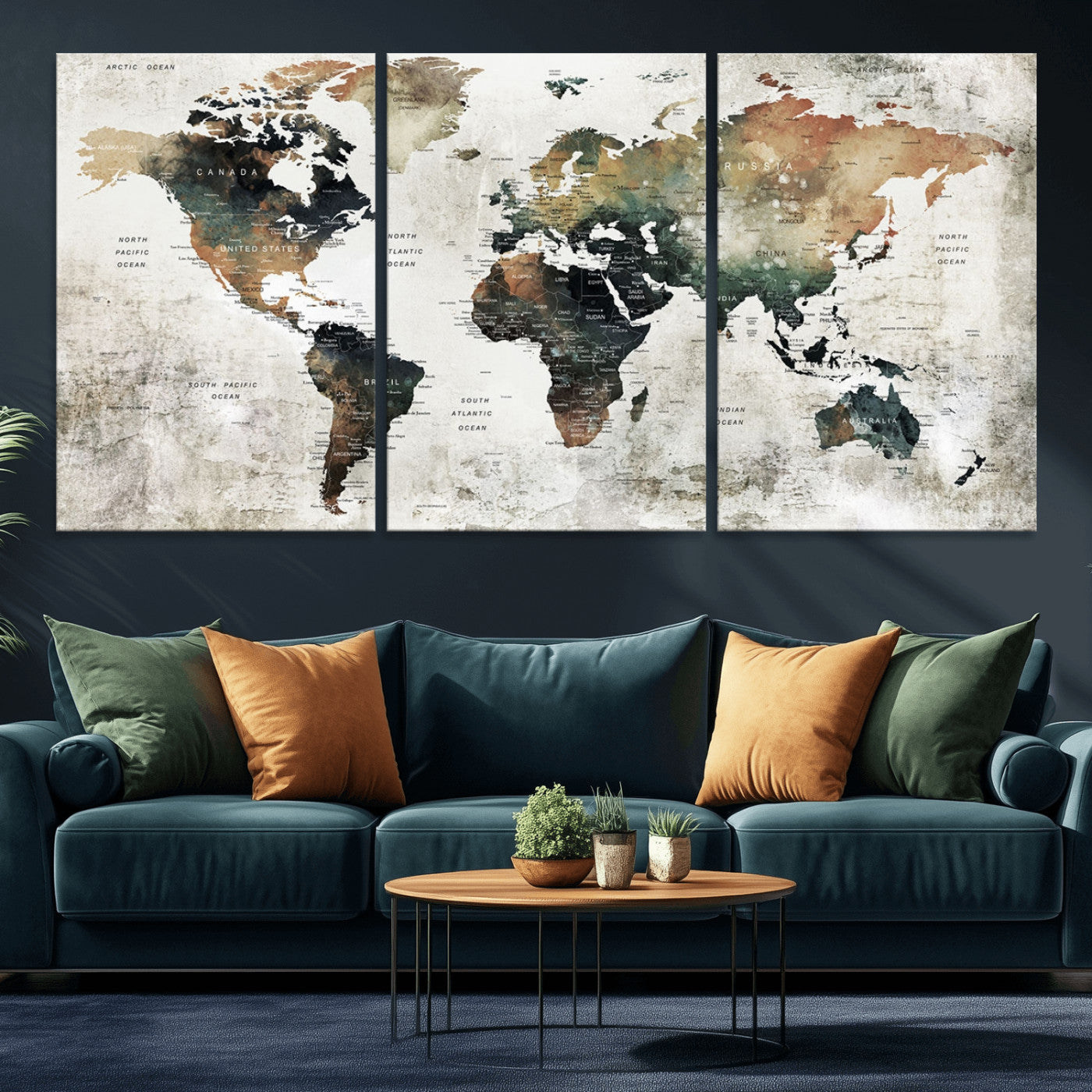 Push Pin World Map Canvas Print – Framed Wall Art for Couples to Track Their Travels – Anniversary Gift or Home Adventure Decor