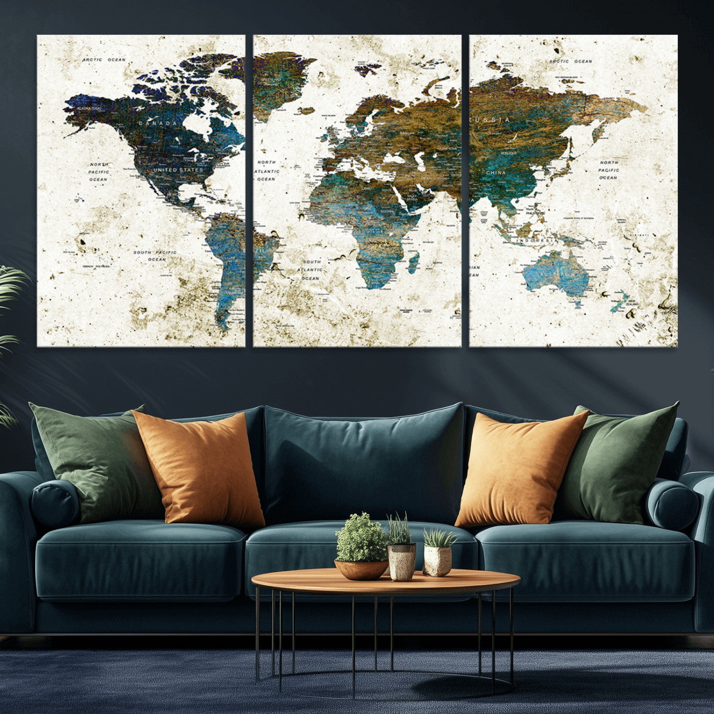 Push Pin World Map Canvas Print – Framed Wall Art for Couples to Track Their Travels – Anniversary Gift or Home Adventure Decor