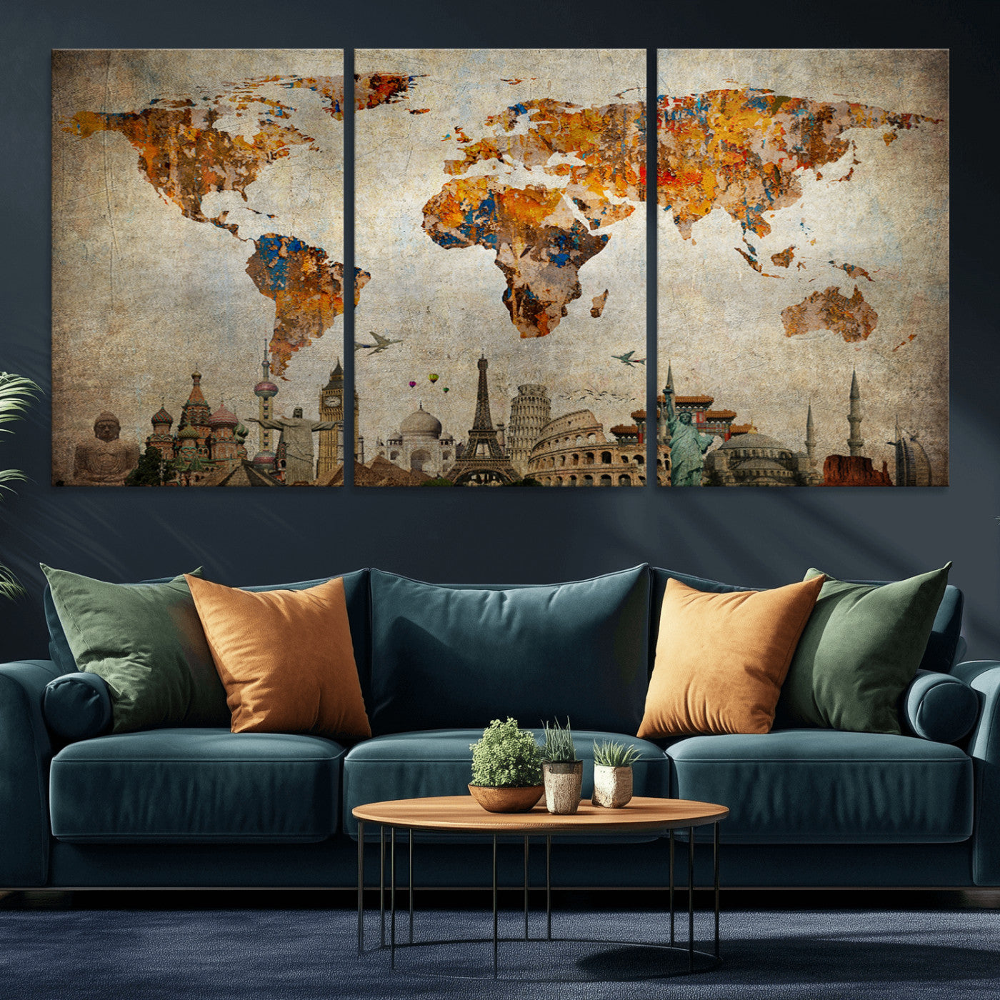 Push Pin World Map Canvas Print – Framed Wall Art for Couples to Track Their Travels – Anniversary Gift or Home Adventure Decor