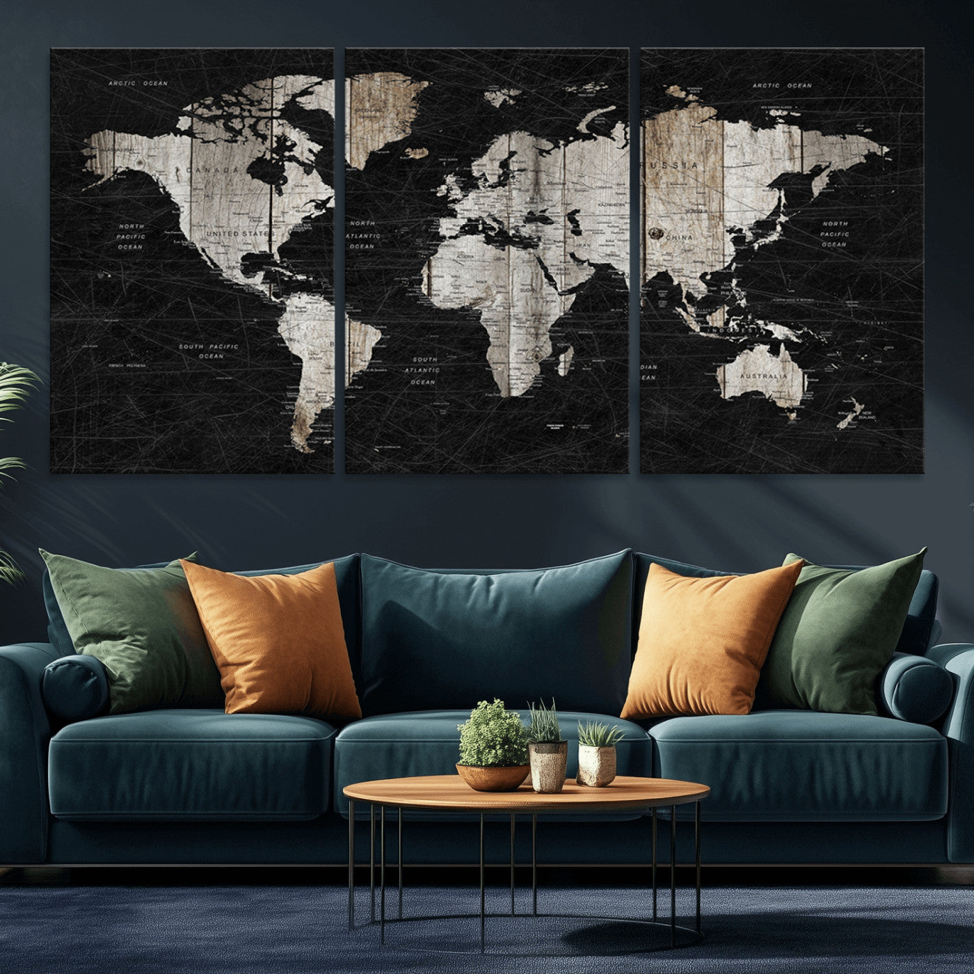 Push Pin World Map Canvas Print – Framed Wall Art for Couples to Track Their Travels – Anniversary Gift or Home Adventure Decor