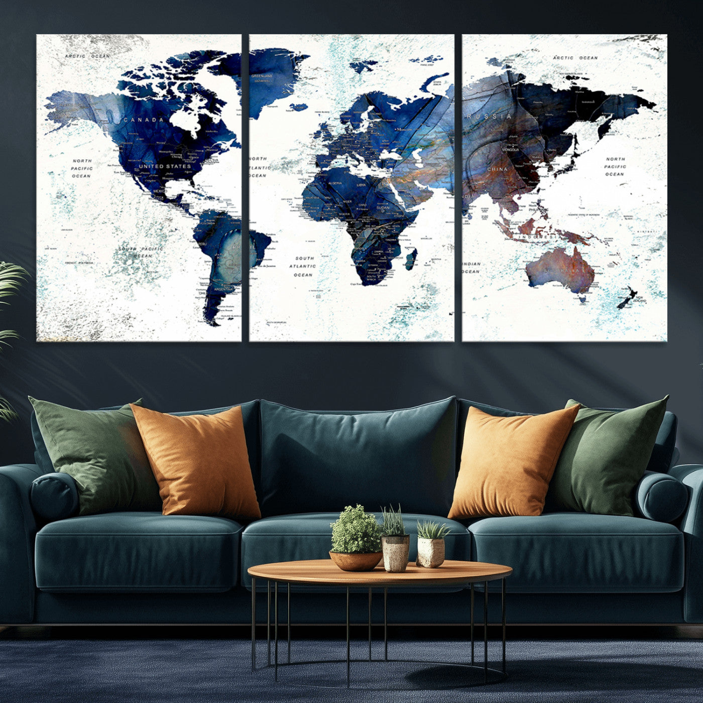Push Pin World Map Canvas Print – Framed Wall Art for Couples to Track Their Travels – Anniversary Gift or Home Adventure Decor