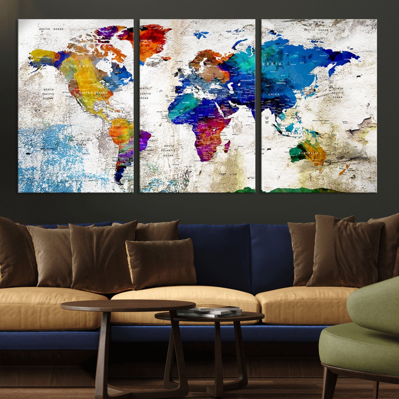 Push Pin World Map Canvas Print – Framed Wall Art for Couples to Track Their Travels – Anniversary Gift or Home Adventure Decor