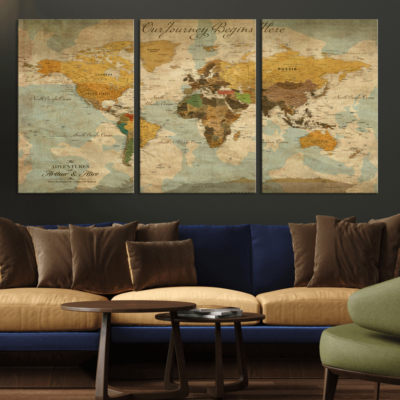 40572820-MGV-CV-36X24-Custom Push Pin World Map Wall Canvas Print – Personalized Travel Tracker with Pins – Framed Custom Quotie Canvas for Home Office Decor