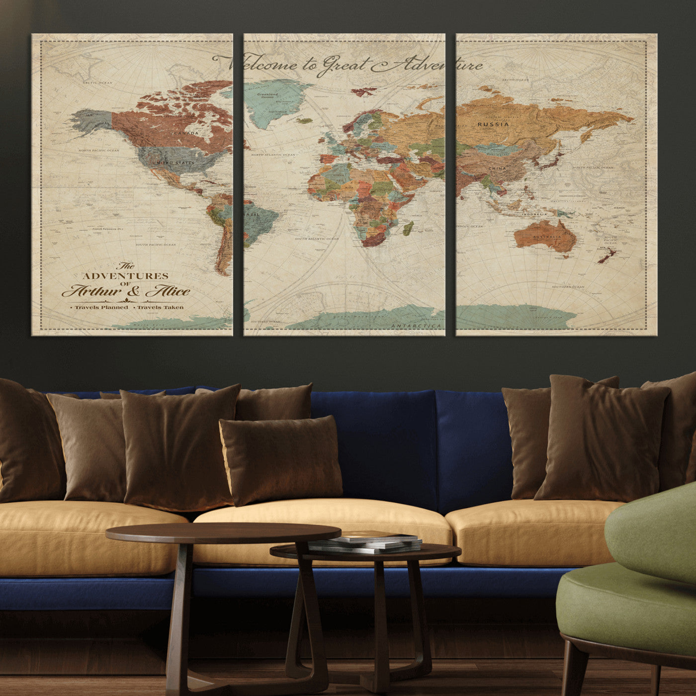 17587858-MGV-CV-36X24-Custom Push Pin World Map Wall Canvas Print – Personalized Travel Tracker with Pins – Framed Custom Quotie Canvas for Home Office Decor