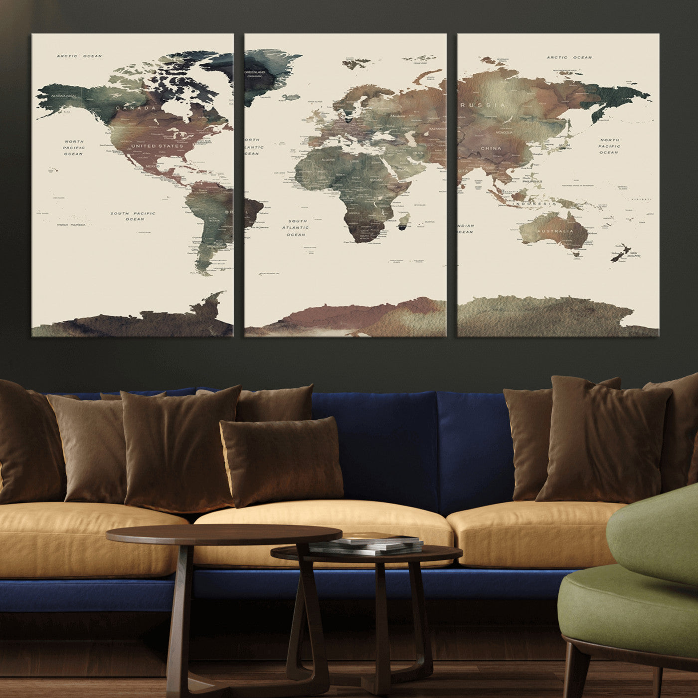 Push Pin World Map Canvas Print – Framed Wall Art for Couples to Track Their Travels – Anniversary Gift or Home Adventure Decor