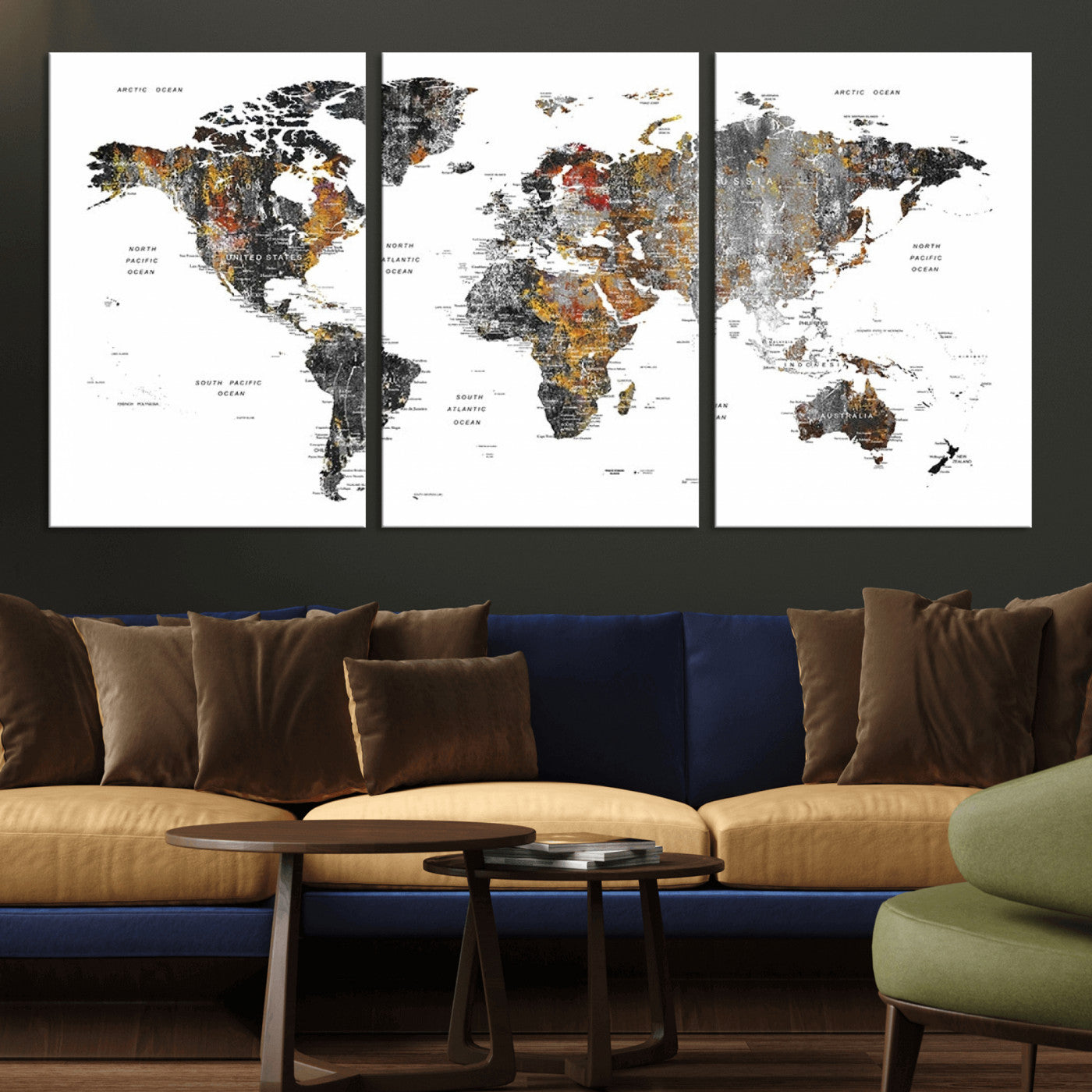 Push Pin World Map Canvas Print – Framed Wall Art for Couples to Track Their Travels – Anniversary Gift or Home Adventure Decor
