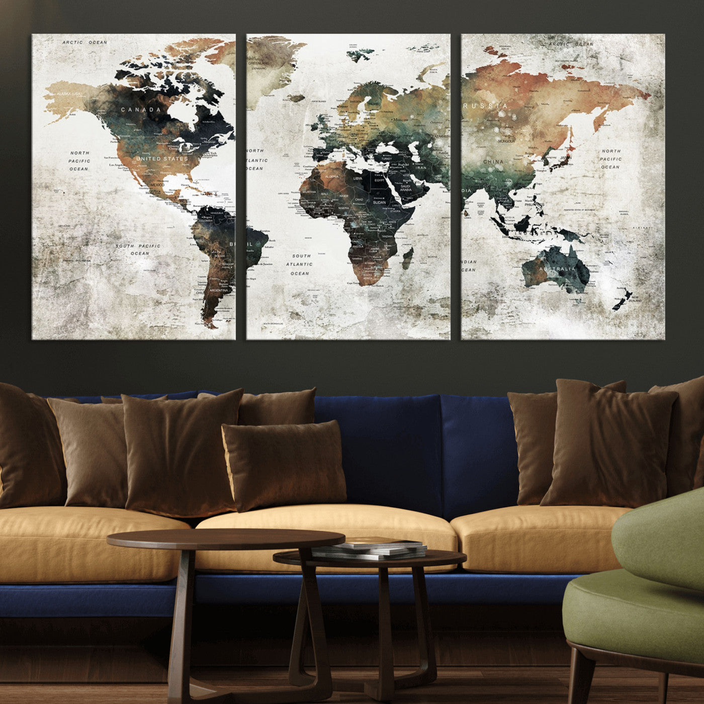 Push Pin World Map Canvas Print – Framed Wall Art for Couples to Track Their Travels – Anniversary Gift or Home Adventure Decor