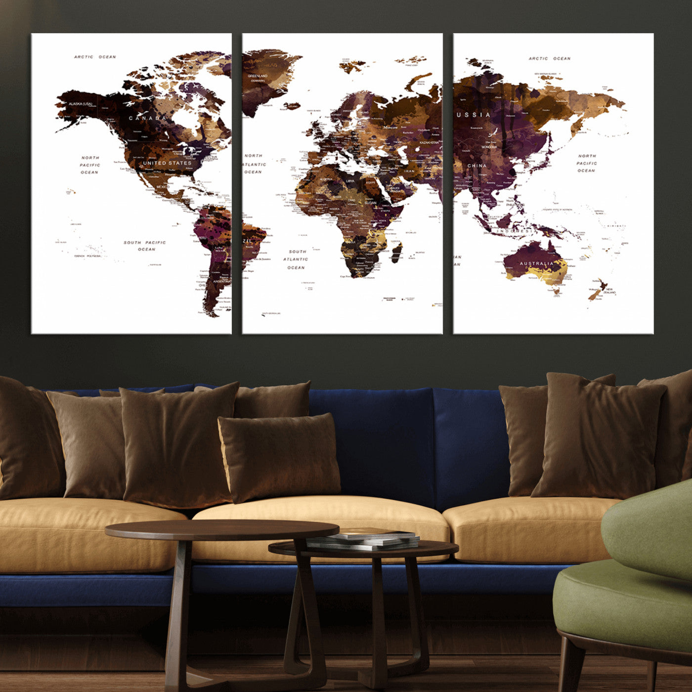 Push Pin World Map Canvas Print – Framed Wall Art for Couples to Track Their Travels – Anniversary Gift or Home Adventure Decor