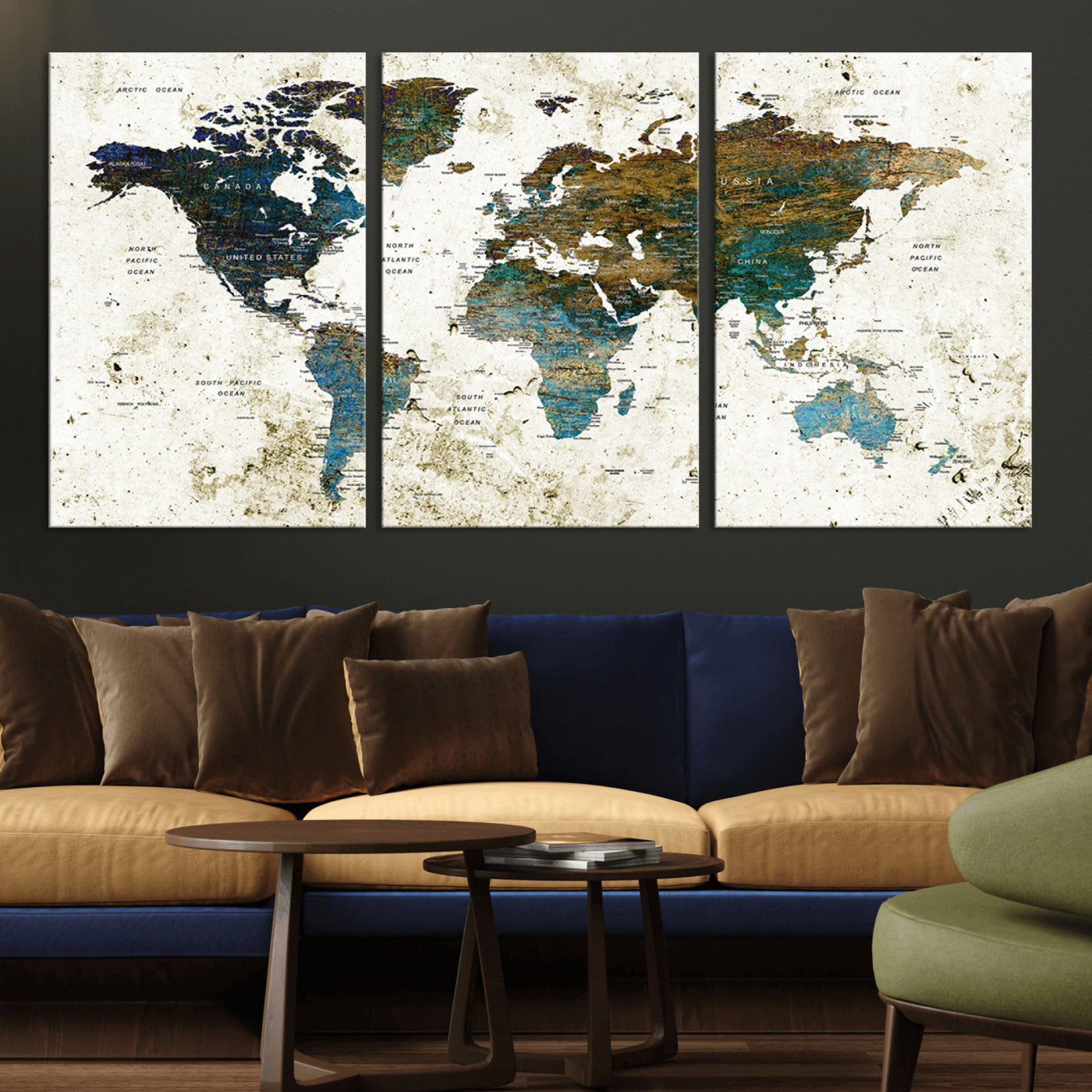 Push Pin World Map Canvas Print – Framed Wall Art for Couples to Track Their Travels – Anniversary Gift or Home Adventure Decor