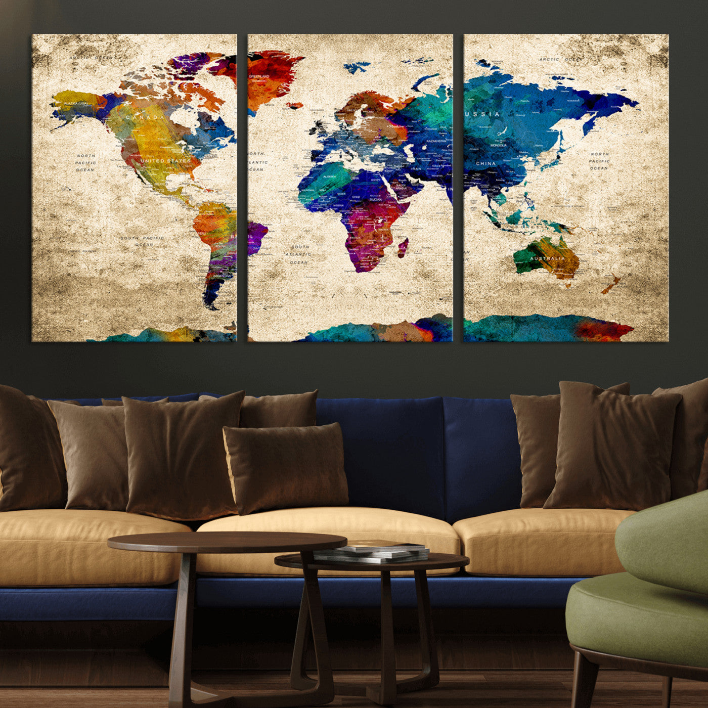 Push Pin World Map Canvas Print – Framed Wall Art for Couples to Track Their Travels – Anniversary Gift or Home Adventure Decor