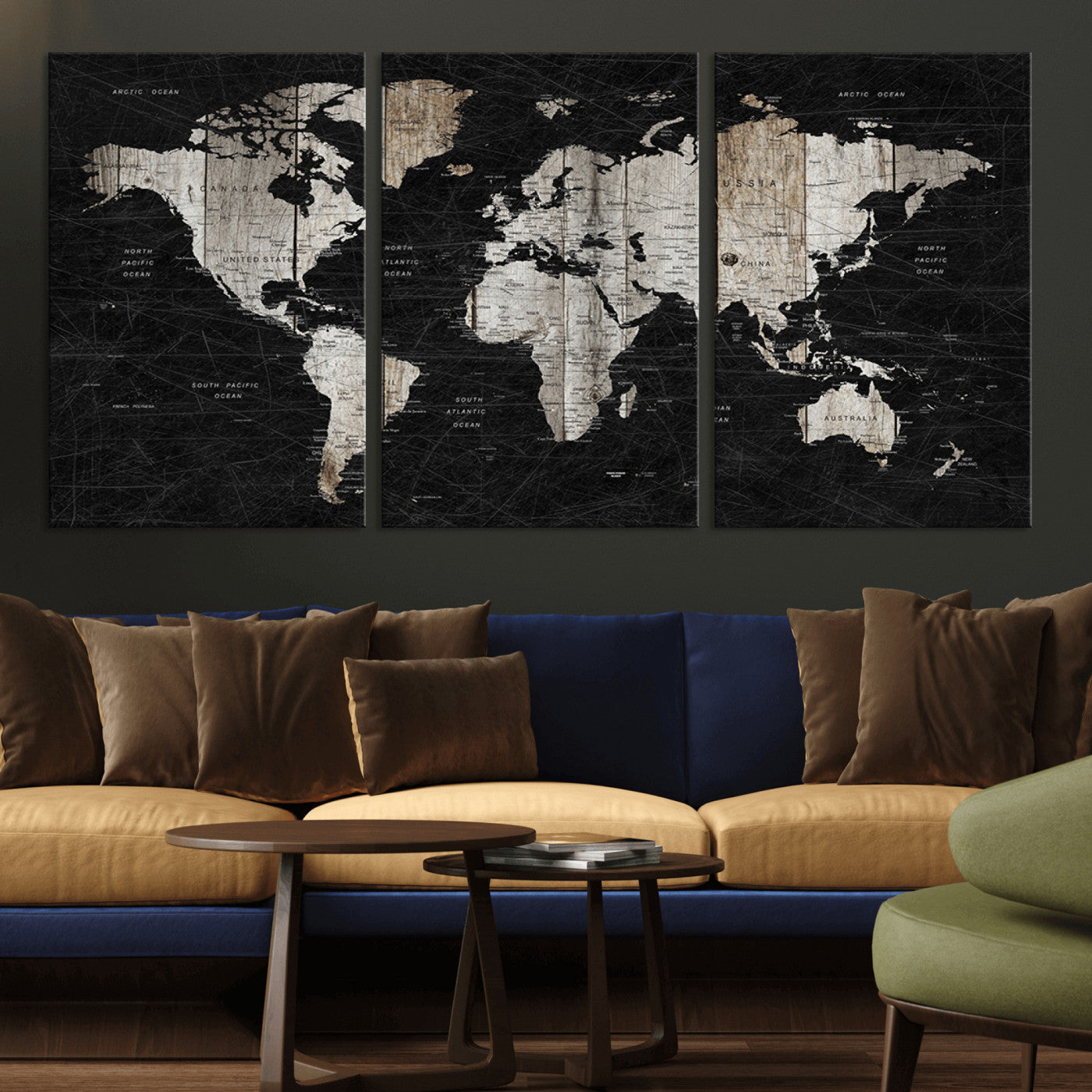 Push Pin World Map Canvas Print – Framed Wall Art for Couples to Track Their Travels – Anniversary Gift or Home Adventure Decor