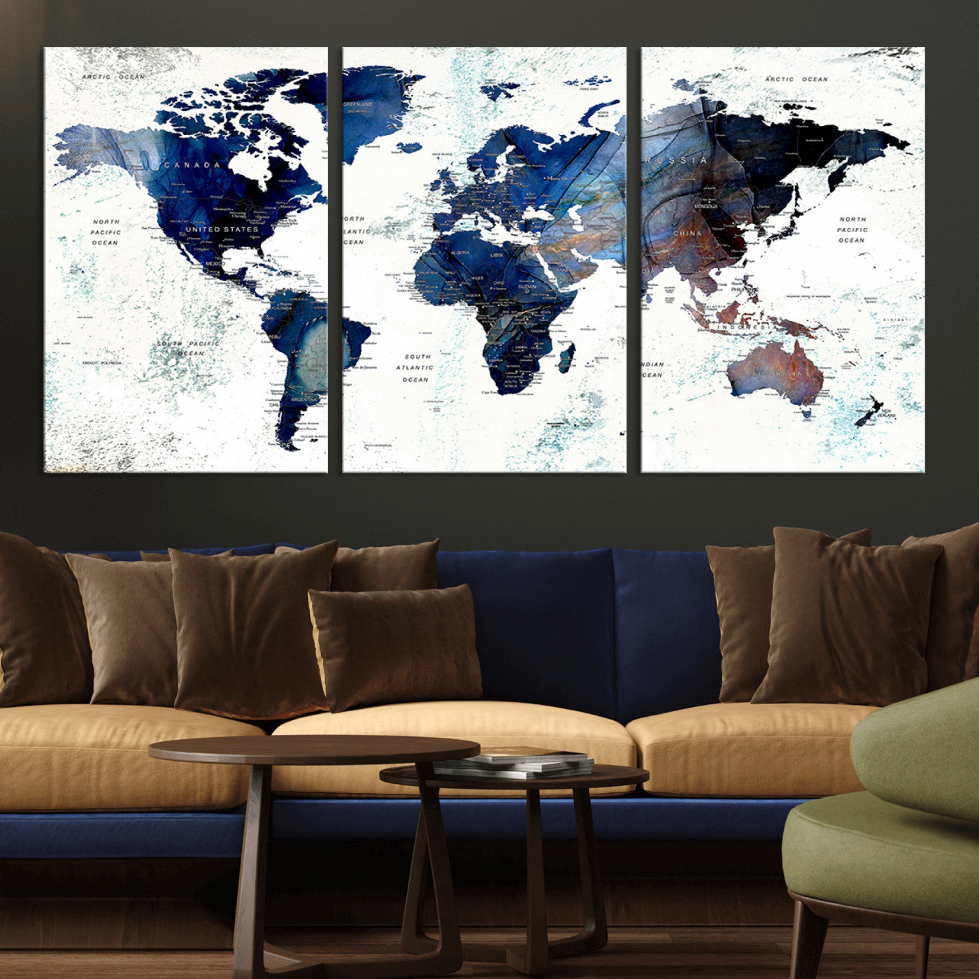 Push Pin World Map Canvas Print – Framed Wall Art for Couples to Track Their Travels – Anniversary Gift or Home Adventure Decor