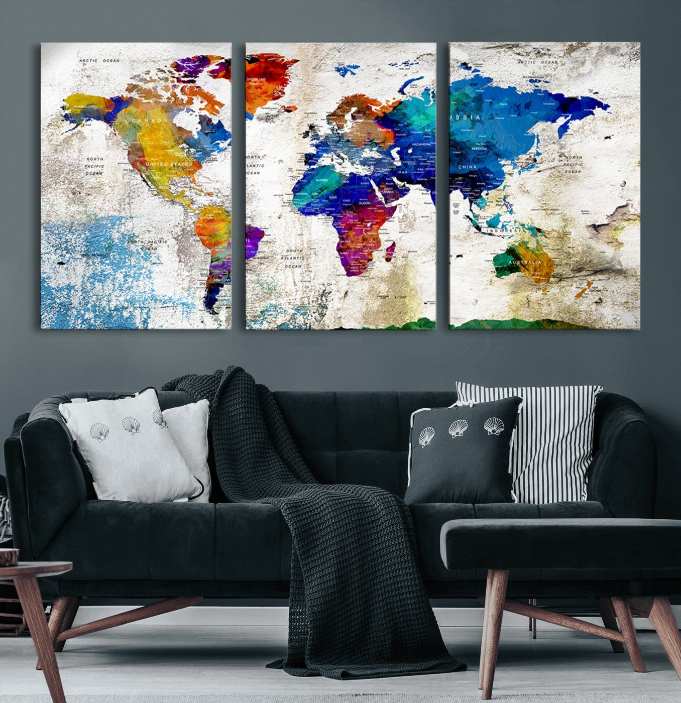 Push Pin World Map Canvas Print – Framed Wall Art for Couples to Track Their Travels – Anniversary Gift or Home Adventure Decor