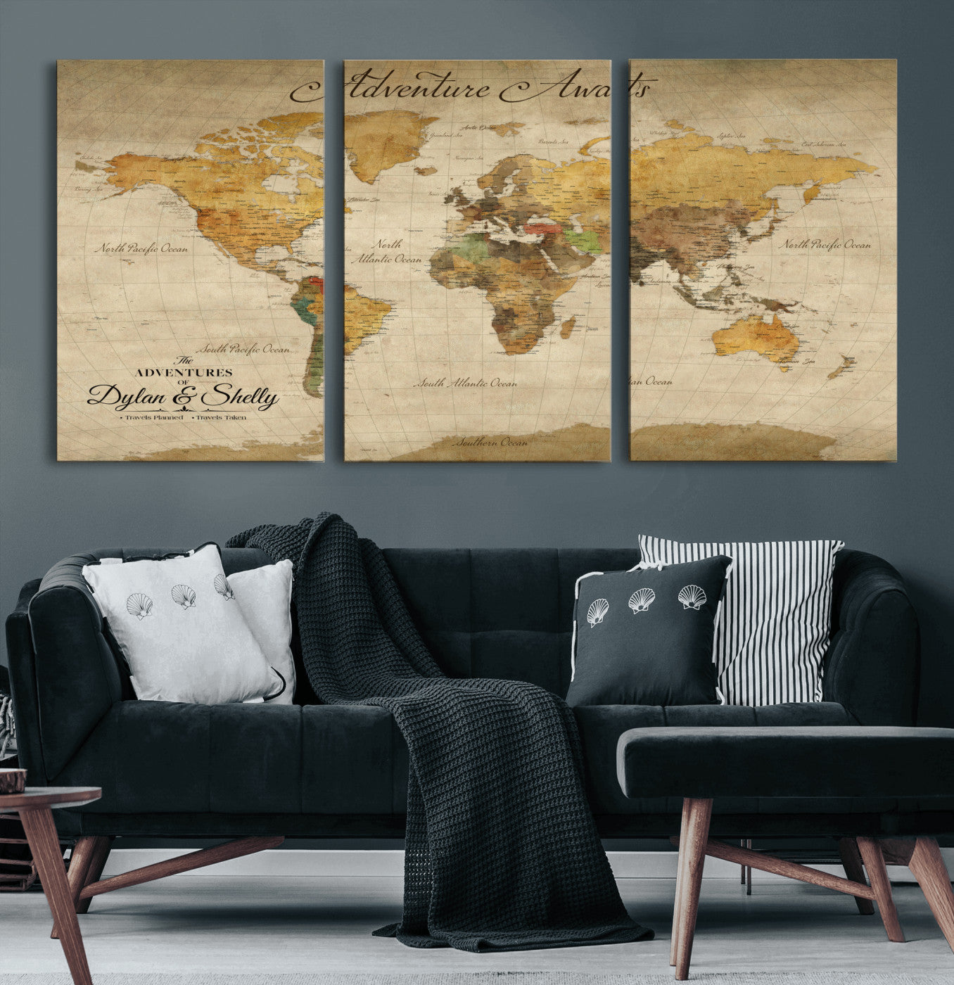 50298017-MGV-CV-36X24-Personalized World Map Print, Customizable Push Pin Framed World Map Print on Canvas - Custom Quote on Map Print