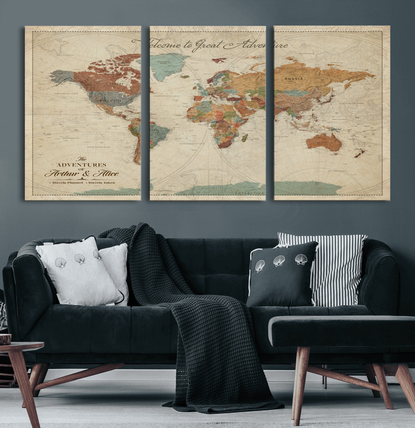 17587858-MGV-CV-36X24-Custom Push Pin World Map Wall Canvas Print – Personalized Travel Tracker with Pins – Framed Custom Quotie Canvas for Home Office Decor