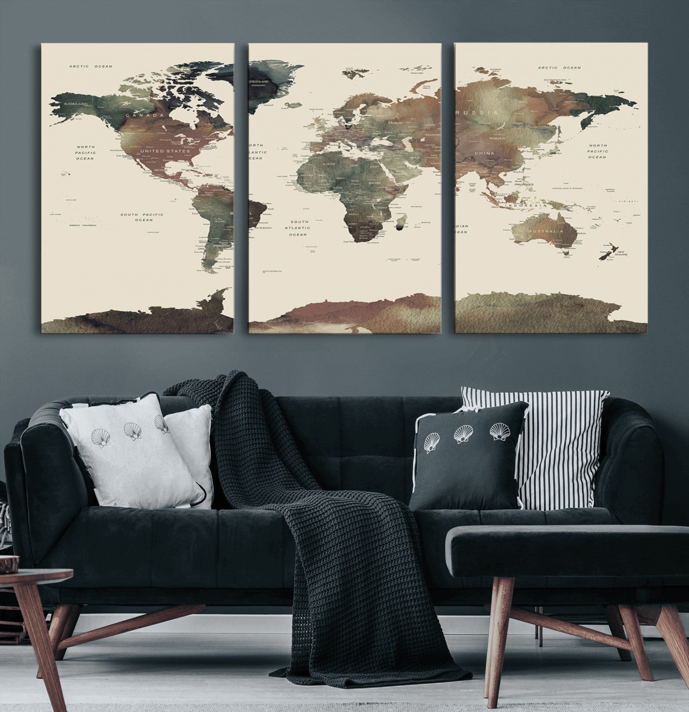 Push Pin World Map Canvas Print – Framed Wall Art for Couples to Track Their Travels – Anniversary Gift or Home Adventure Decor