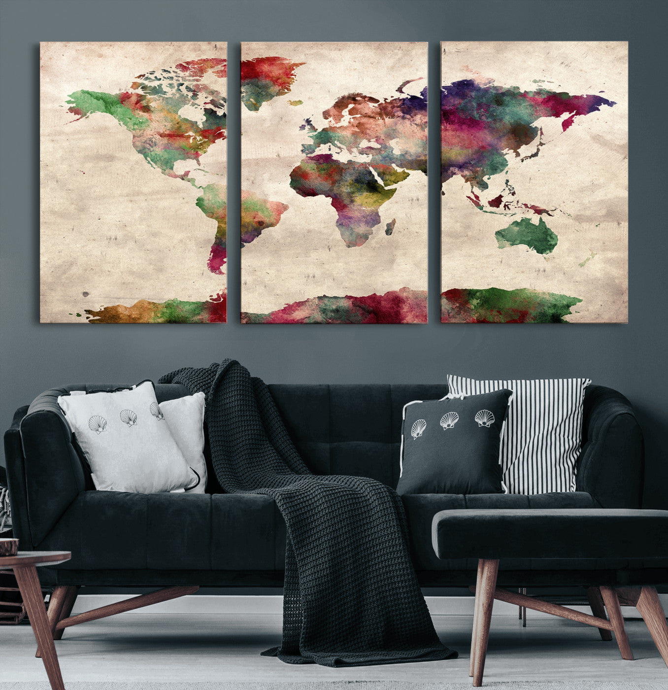 Push Pin World Map Canvas Print – Framed Wall Art for Couples to Track Their Travels – Anniversary Gift or Home Adventure Decor