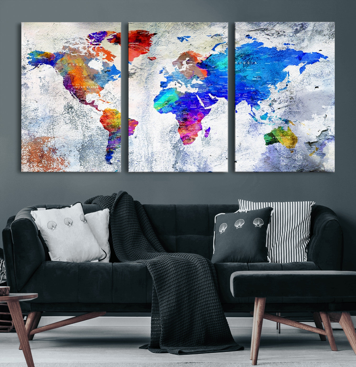 Push Pin World Map Canvas Print – Framed Wall Art for Couples to Track Their Travels – Anniversary Gift or Home Adventure Decor