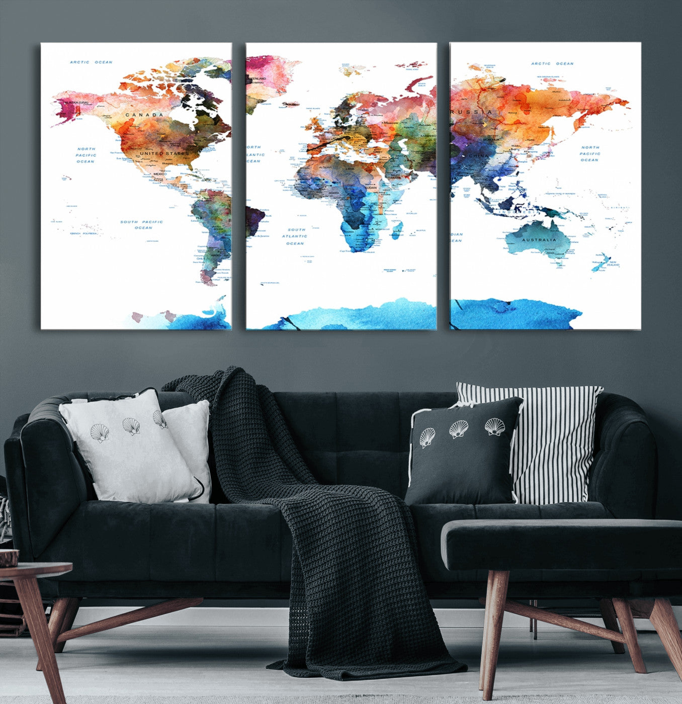 Push Pin World Map Canvas Print – Framed Wall Art for Couples to Track Their Travels – Anniversary Gift or Home Adventure Decor