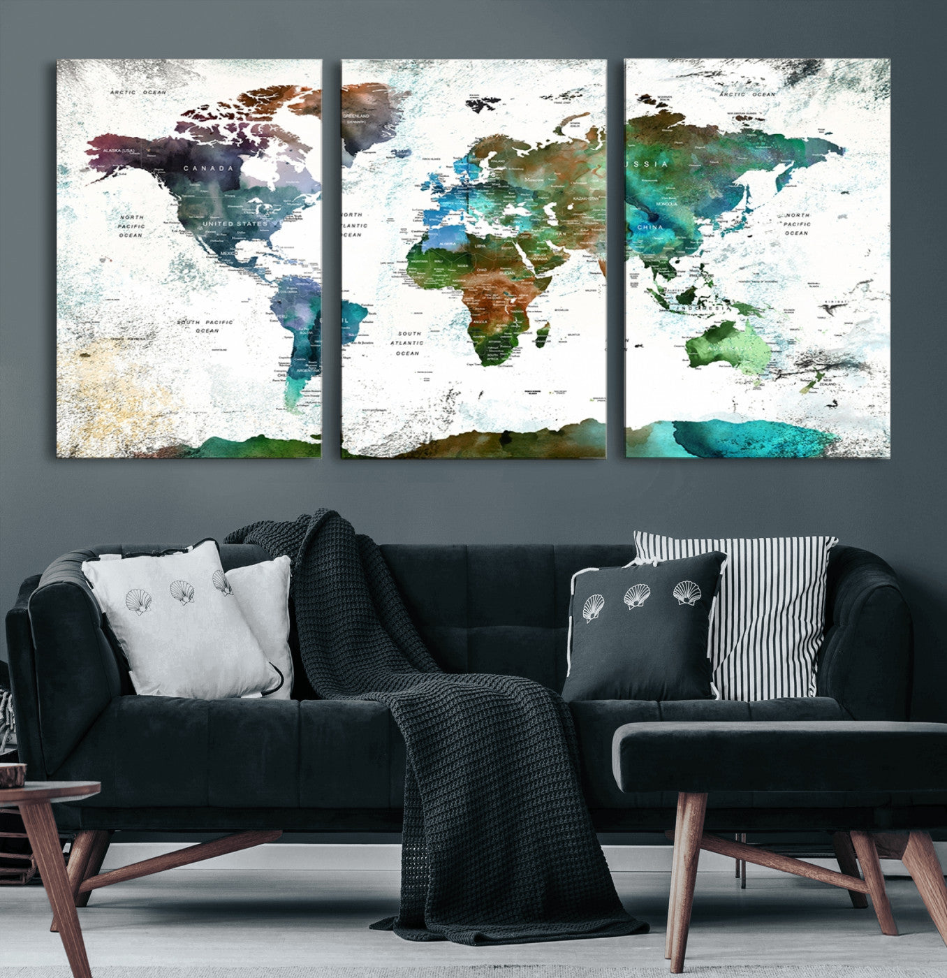 Push Pin World Map Canvas Print – Framed Wall Art for Couples to Track Their Travels – Anniversary Gift or Home Adventure Decor