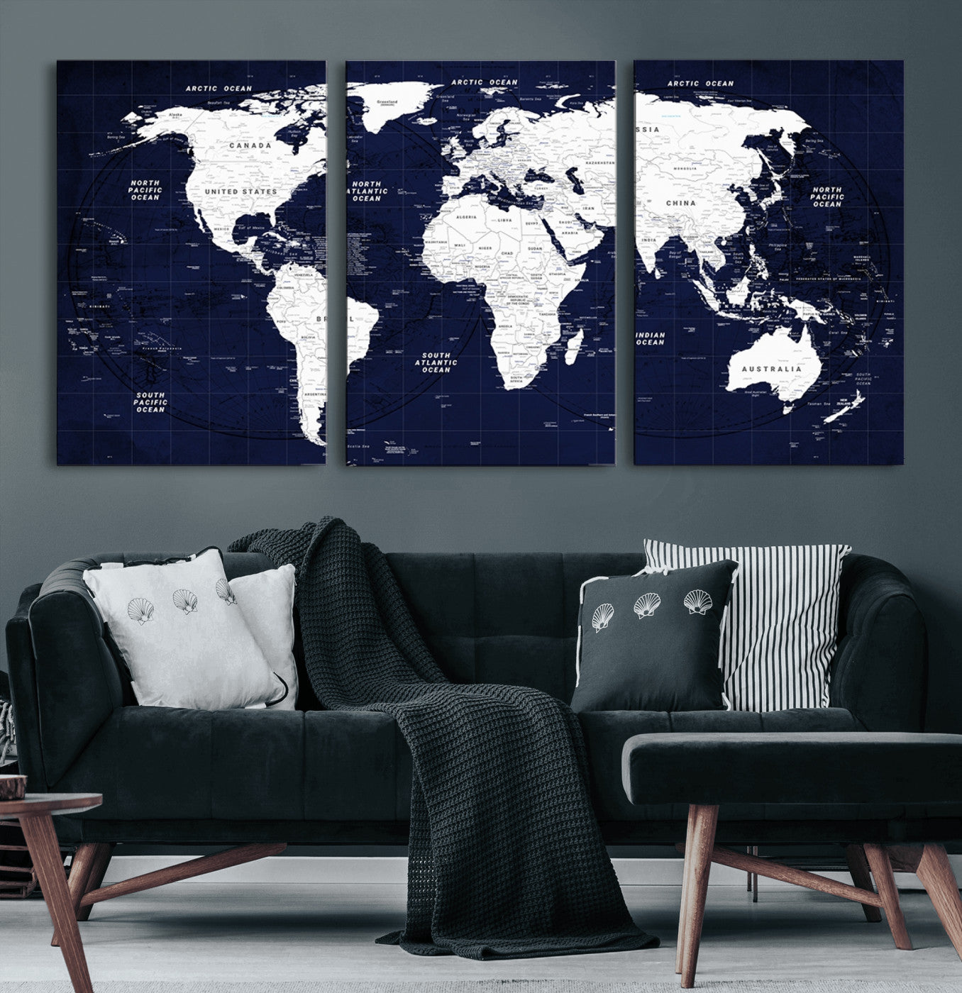 Push Pin World Map Canvas Print – Framed Wall Art for Couples to Track Their Travels – Anniversary Gift or Home Adventure Decor