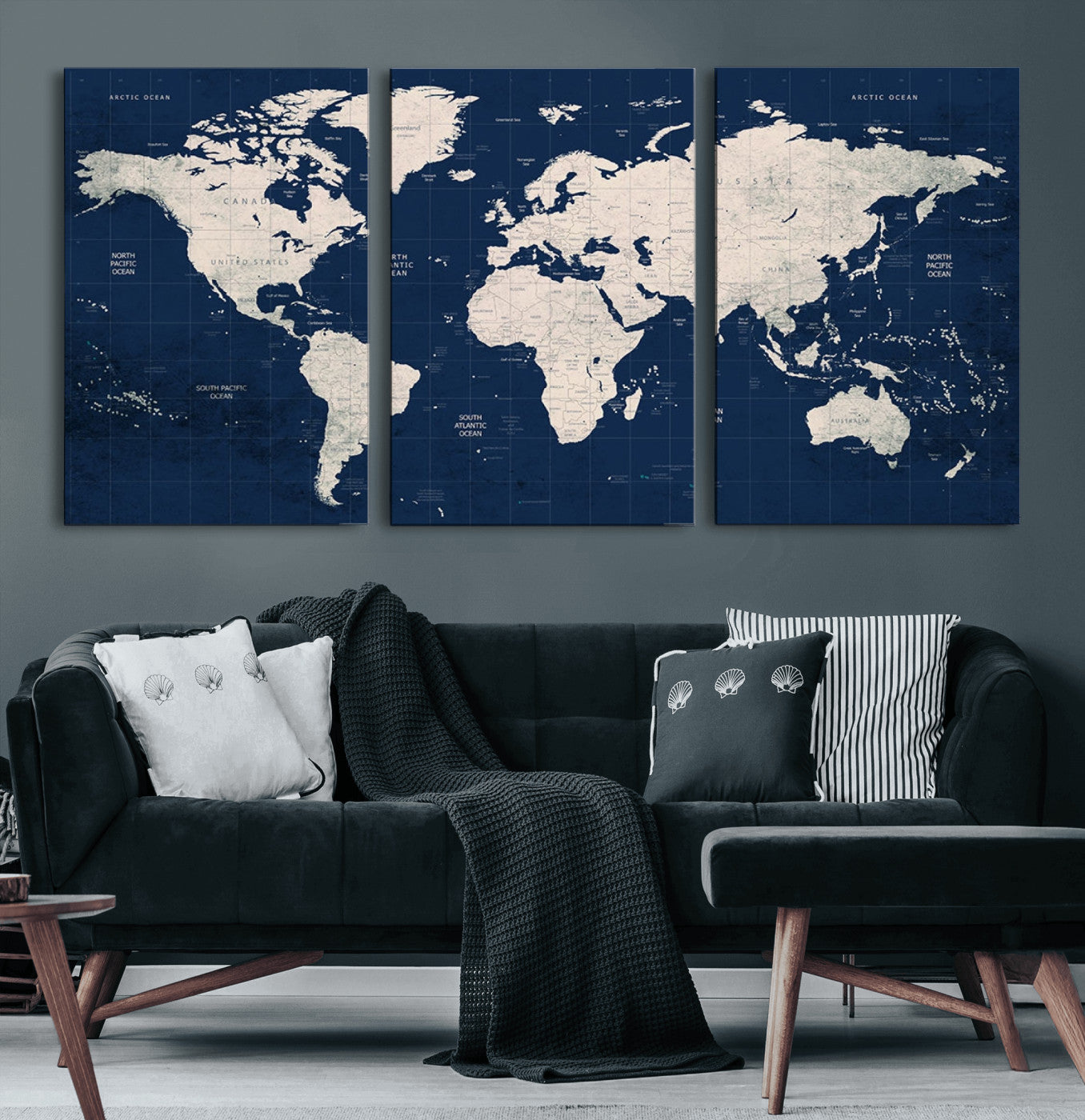 Push Pin World Map Canvas Print – Framed Wall Art for Couples to Track Their Travels – Anniversary Gift or Home Adventure Decor