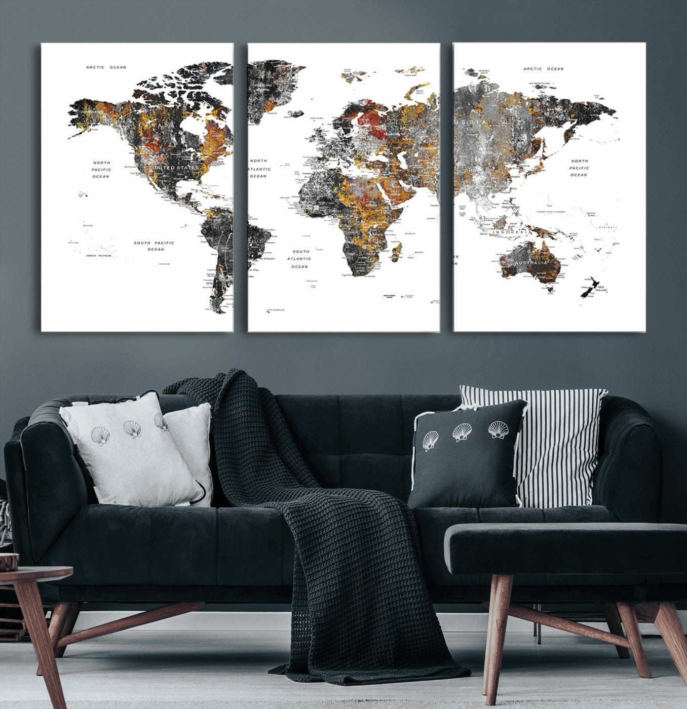 Push Pin World Map Canvas Print – Framed Wall Art for Couples to Track Their Travels – Anniversary Gift or Home Adventure Decor