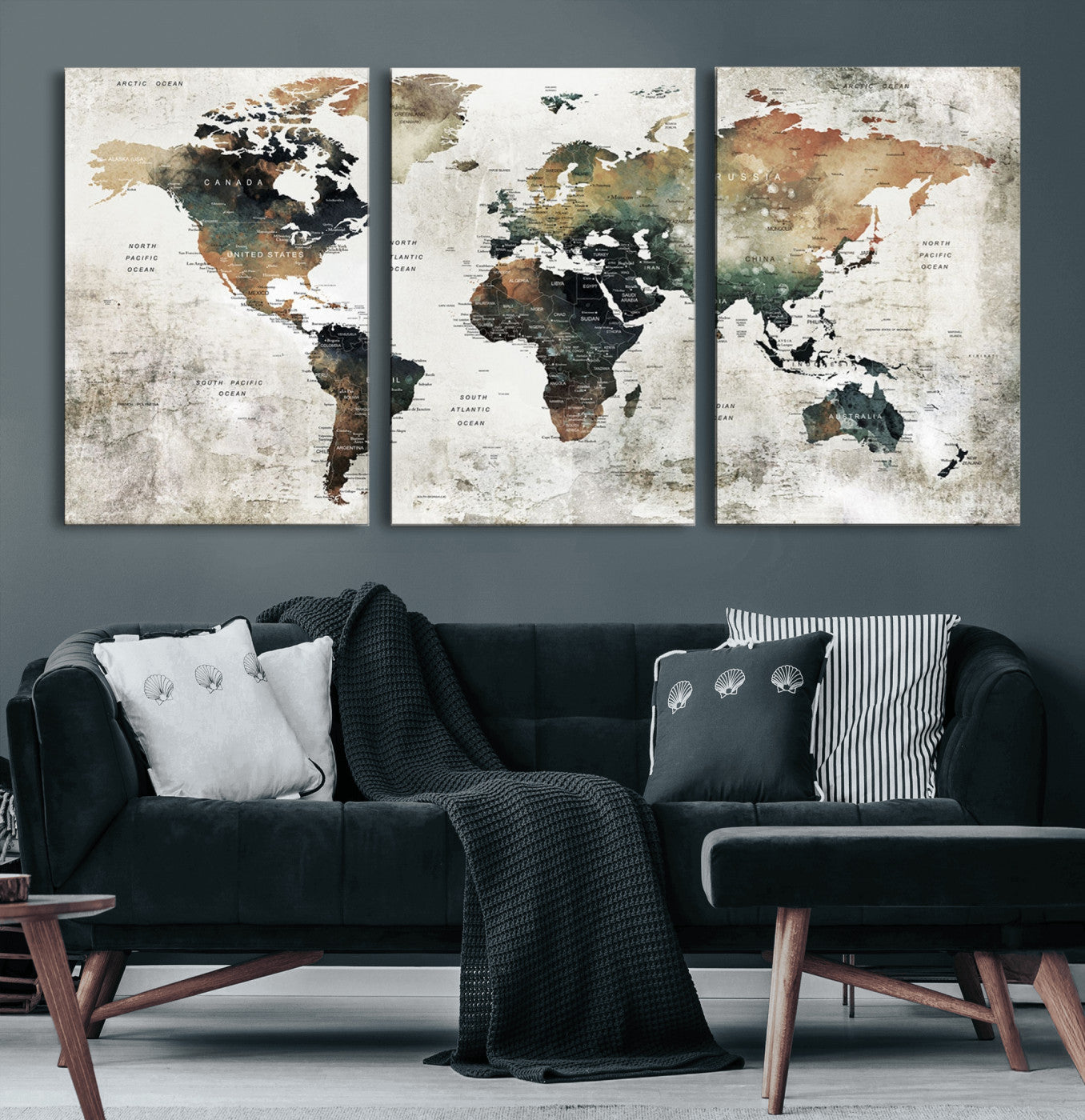 Push Pin World Map Canvas Print – Framed Wall Art for Couples to Track Their Travels – Anniversary Gift or Home Adventure Decor