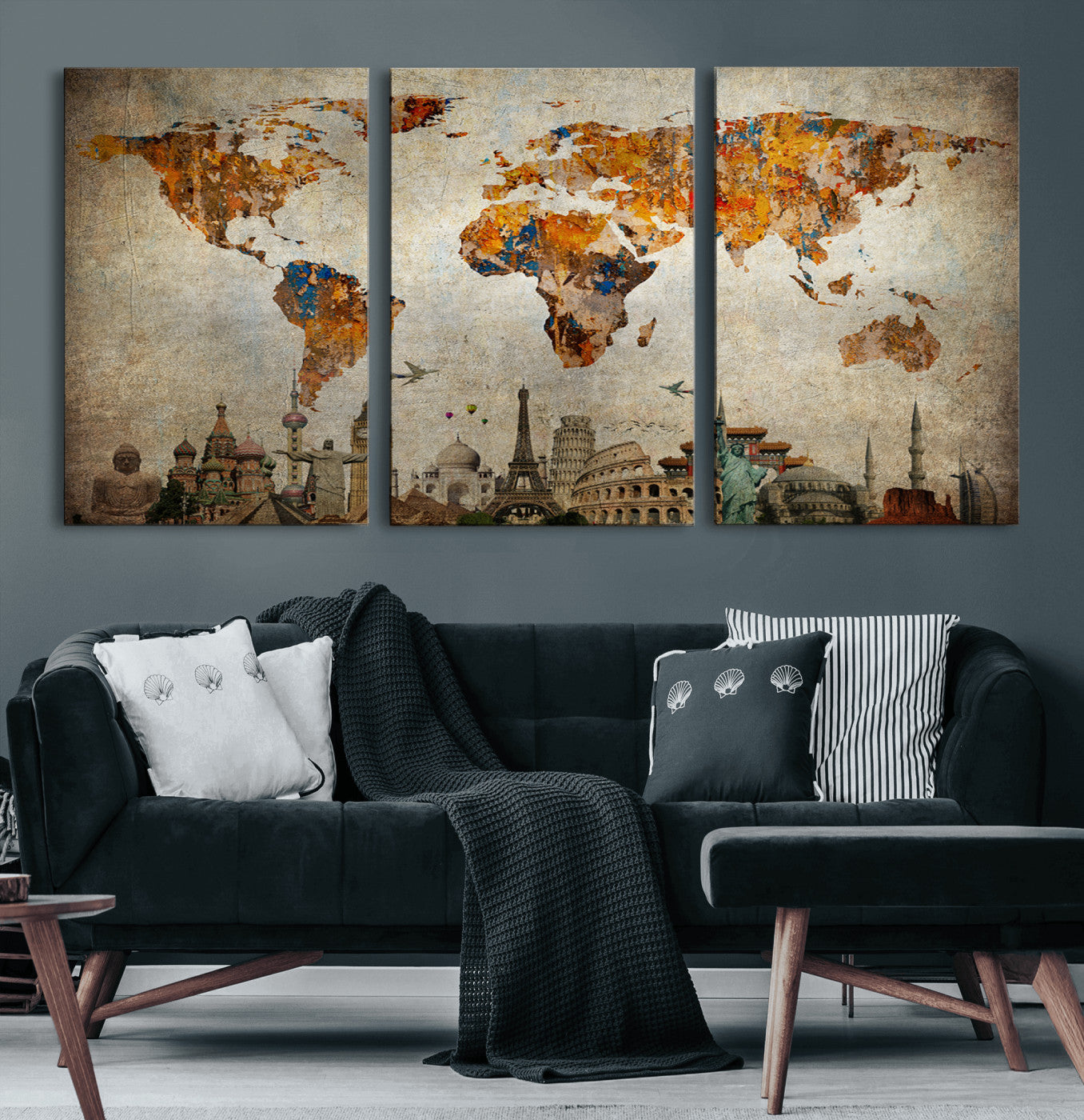 Push Pin World Map Canvas Print – Framed Wall Art for Couples to Track Their Travels – Anniversary Gift or Home Adventure Decor