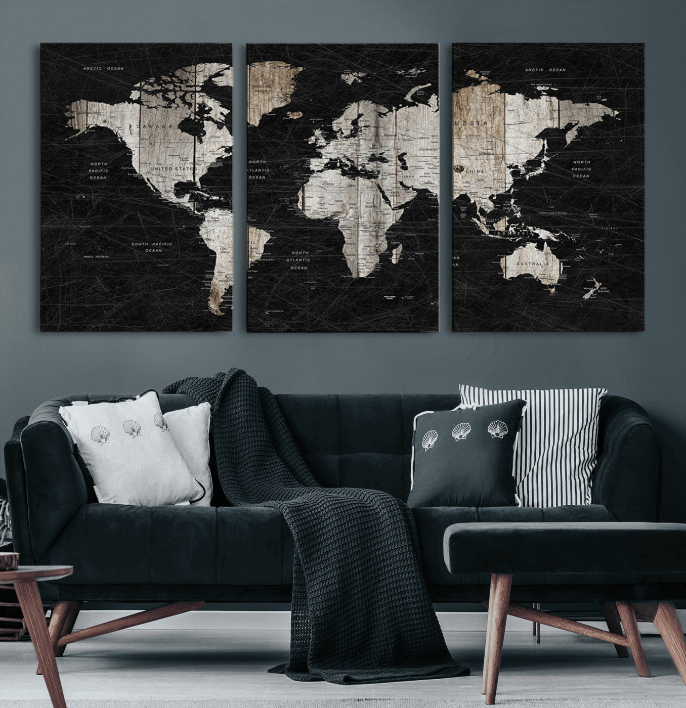 Push Pin World Map Canvas Print – Framed Wall Art for Couples to Track Their Travels – Anniversary Gift or Home Adventure Decor