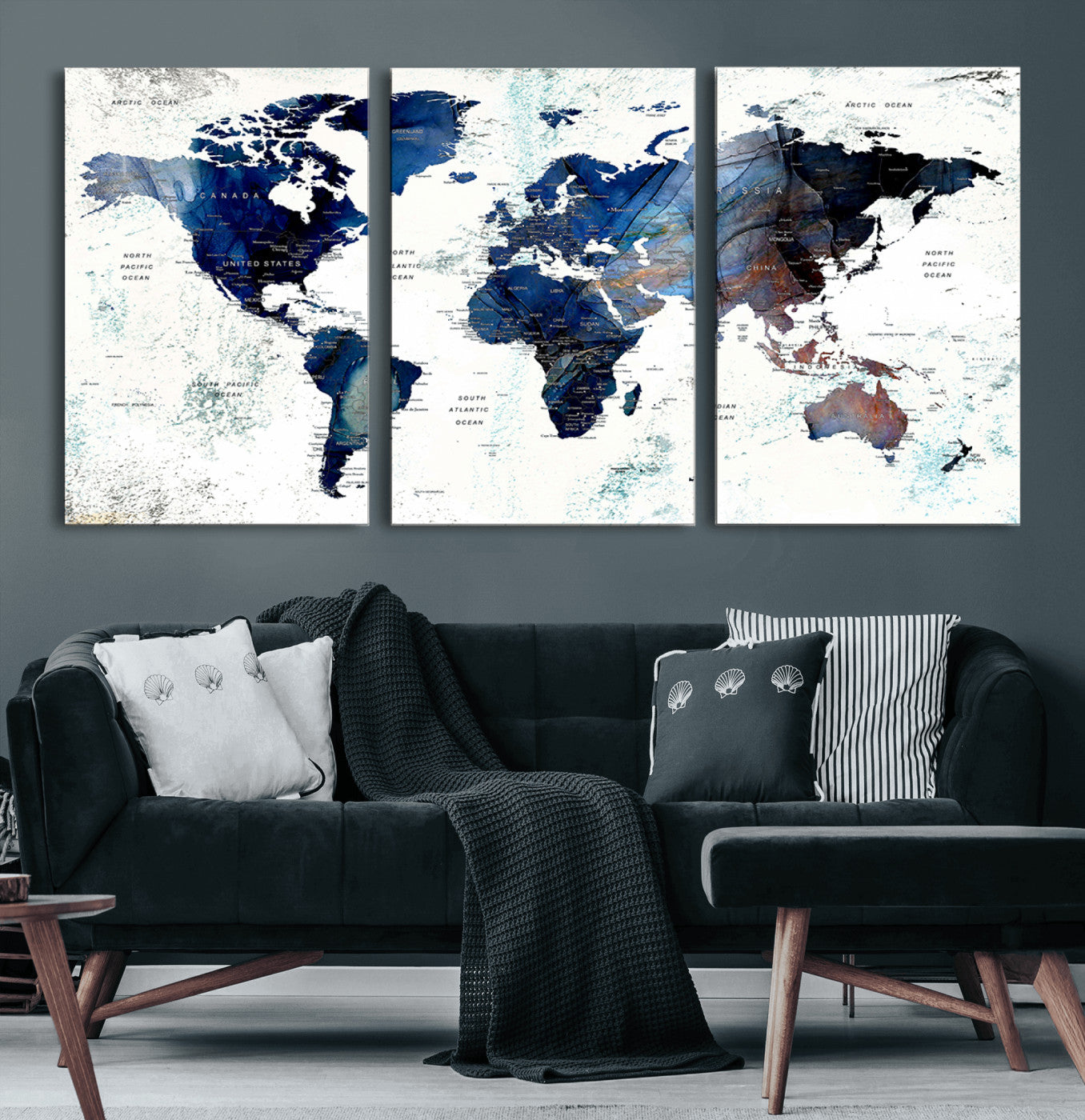 Push Pin World Map Canvas Print – Framed Wall Art for Couples to Track Their Travels – Anniversary Gift or Home Adventure Decor