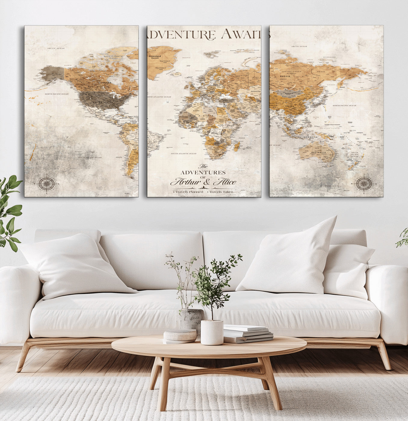 99422096-MGV-CV-60X30-3P-Custom Push Pin World Map Wall Canvas Print – Personalized Travel Tracker with Pins – Framed Custom Quotie Canvas for Home Office Decor