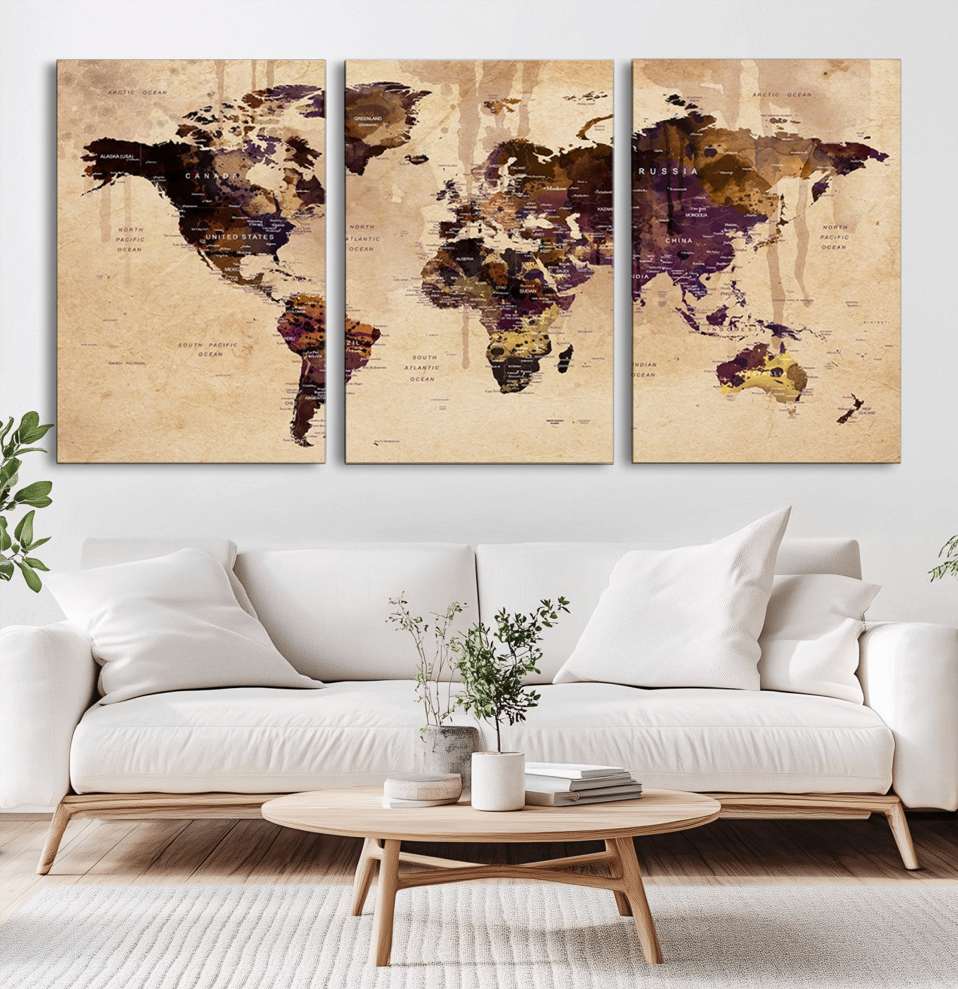 Push Pin World Map Canvas Print – Framed Wall Art for Couples to Track Their Travels – Anniversary Gift or Home Adventure Decor