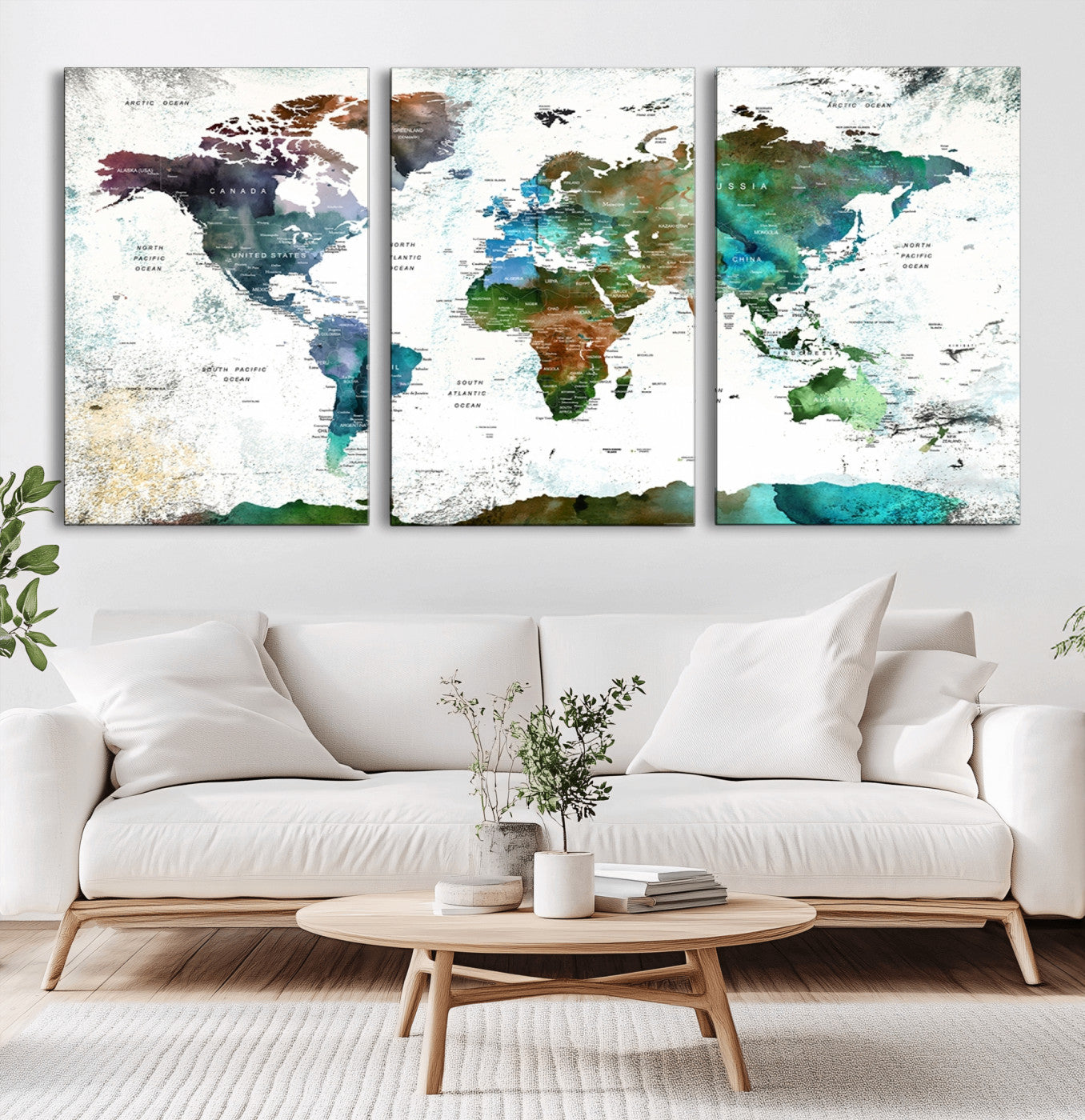 Push Pin World Map Canvas Print – Framed Wall Art for Couples to Track Their Travels – Anniversary Gift or Home Adventure Decor
