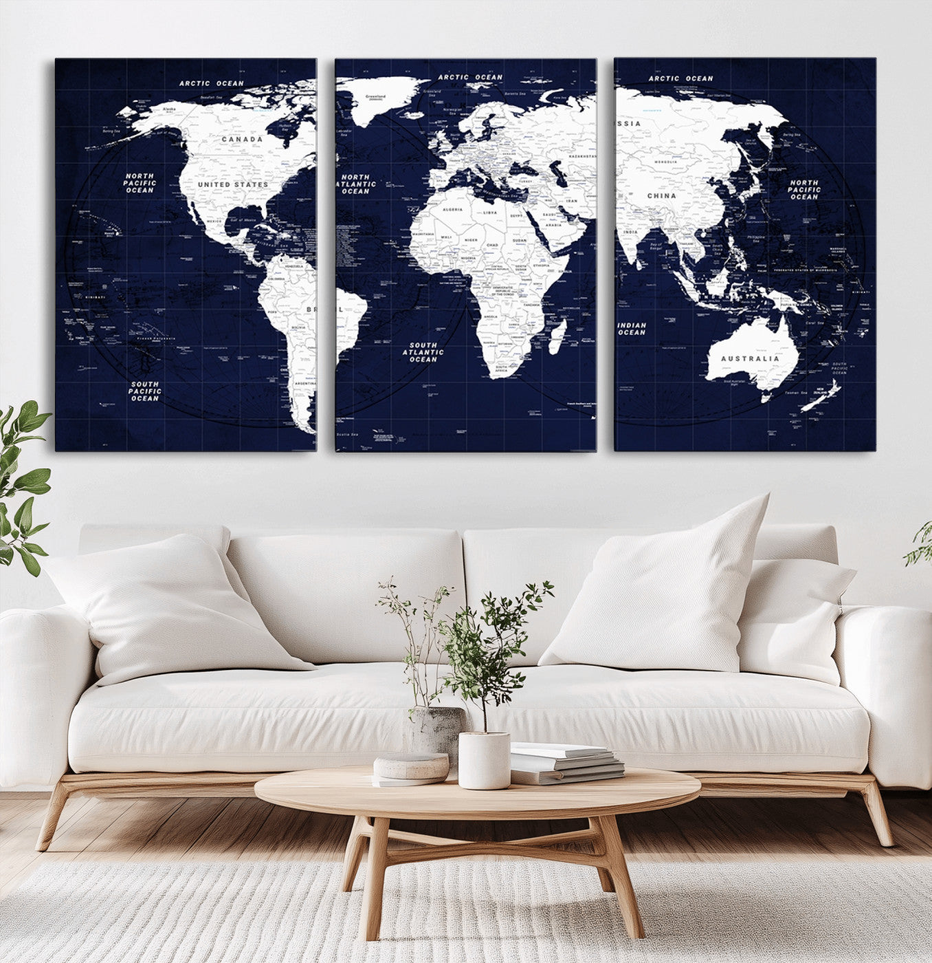 Push Pin World Map Canvas Print – Framed Wall Art for Couples to Track Their Travels – Anniversary Gift or Home Adventure Decor