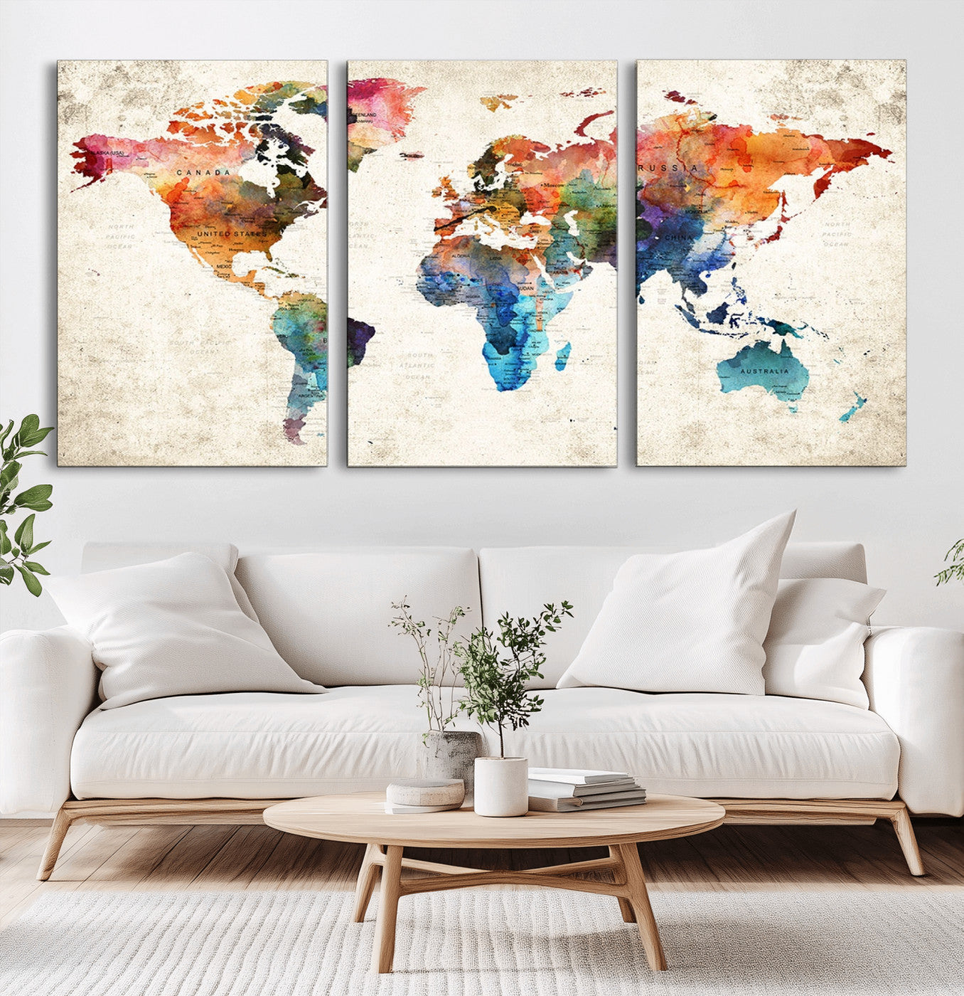 Push Pin World Map Canvas Print – Framed Wall Art for Couples to Track Their Travels – Anniversary Gift or Home Adventure Decor